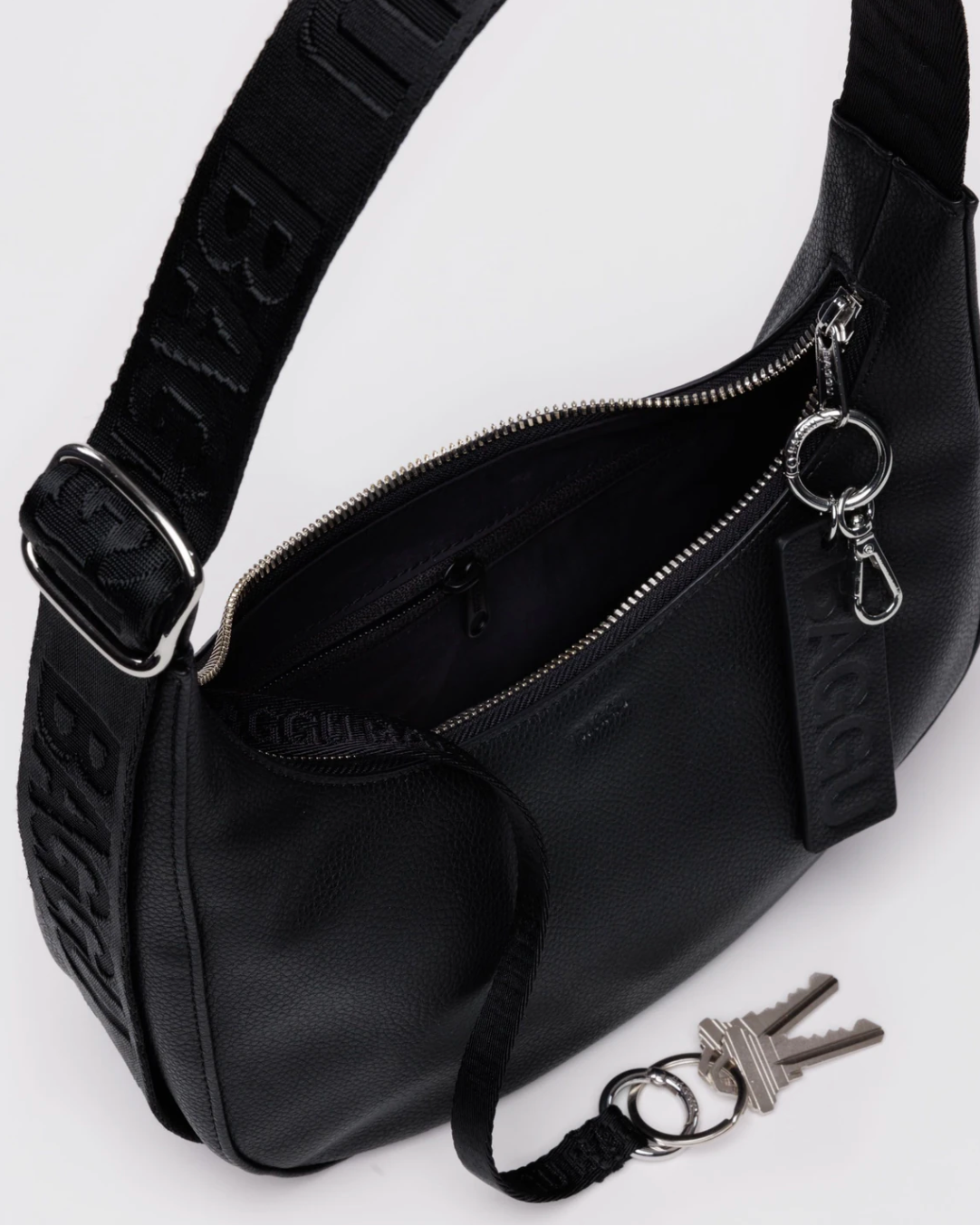 Small Recycled Leather Crescent Bag - Black