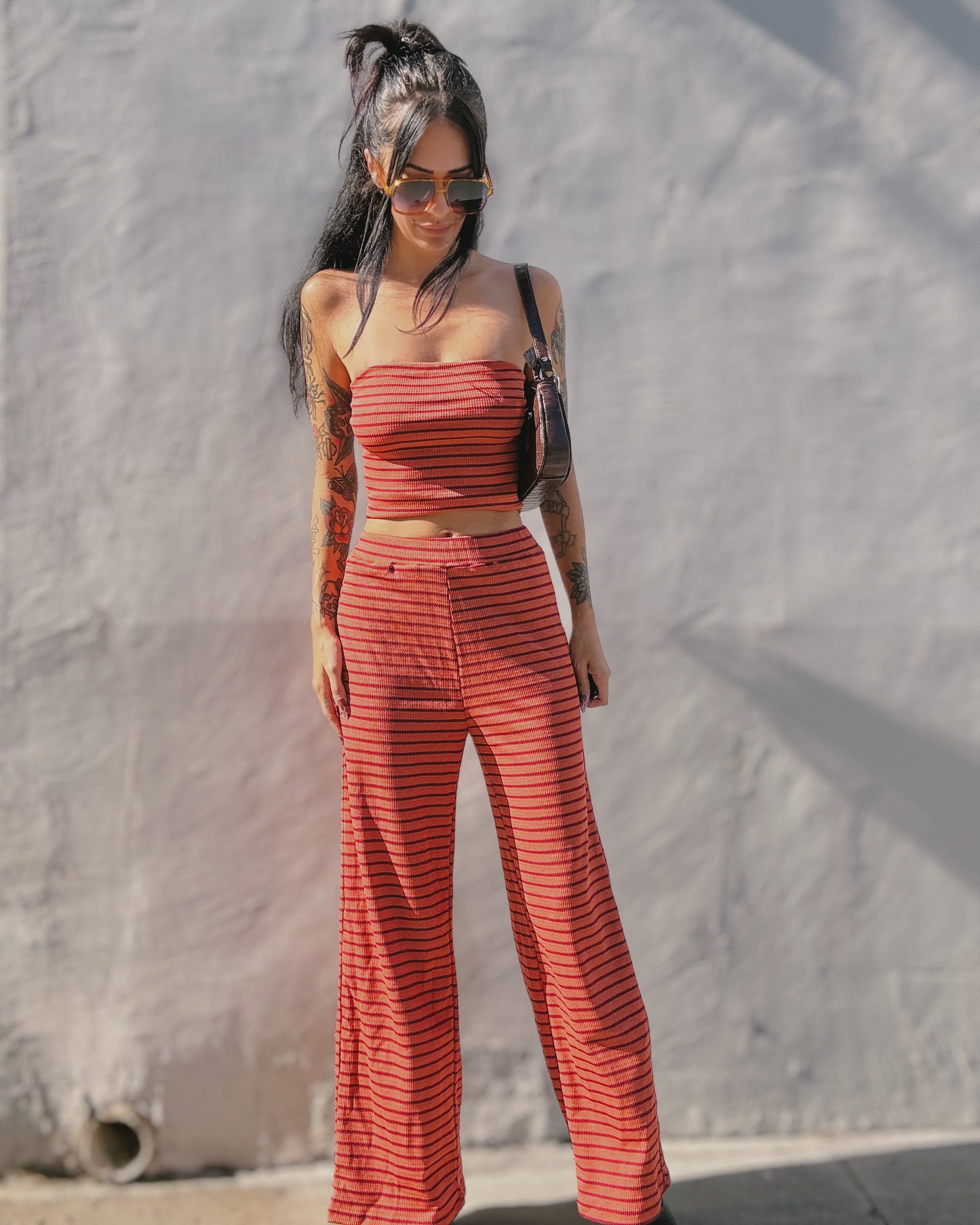 Stripe Tube Top Set - Rose