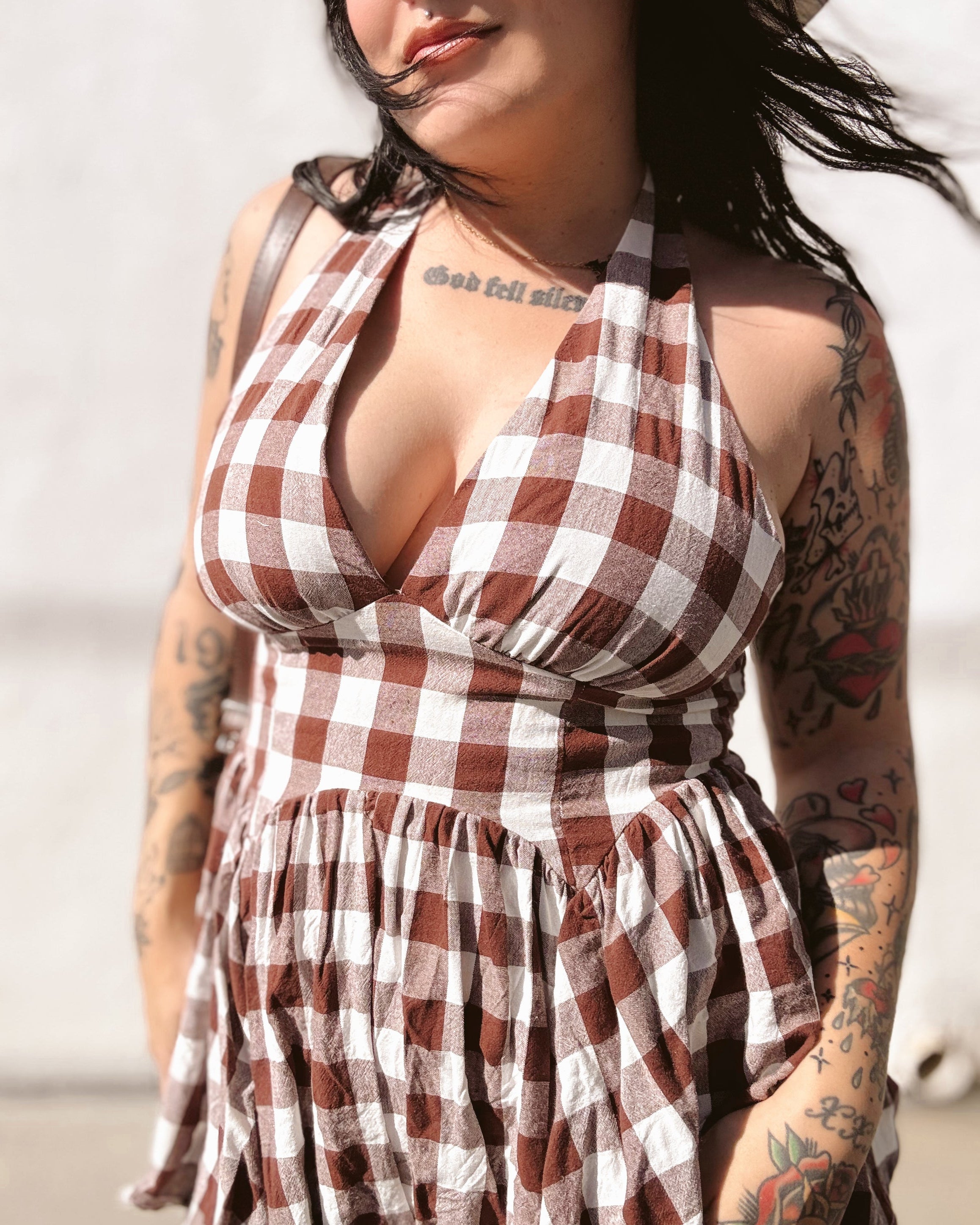 Plaid Ruffle Peplum Halter Romper