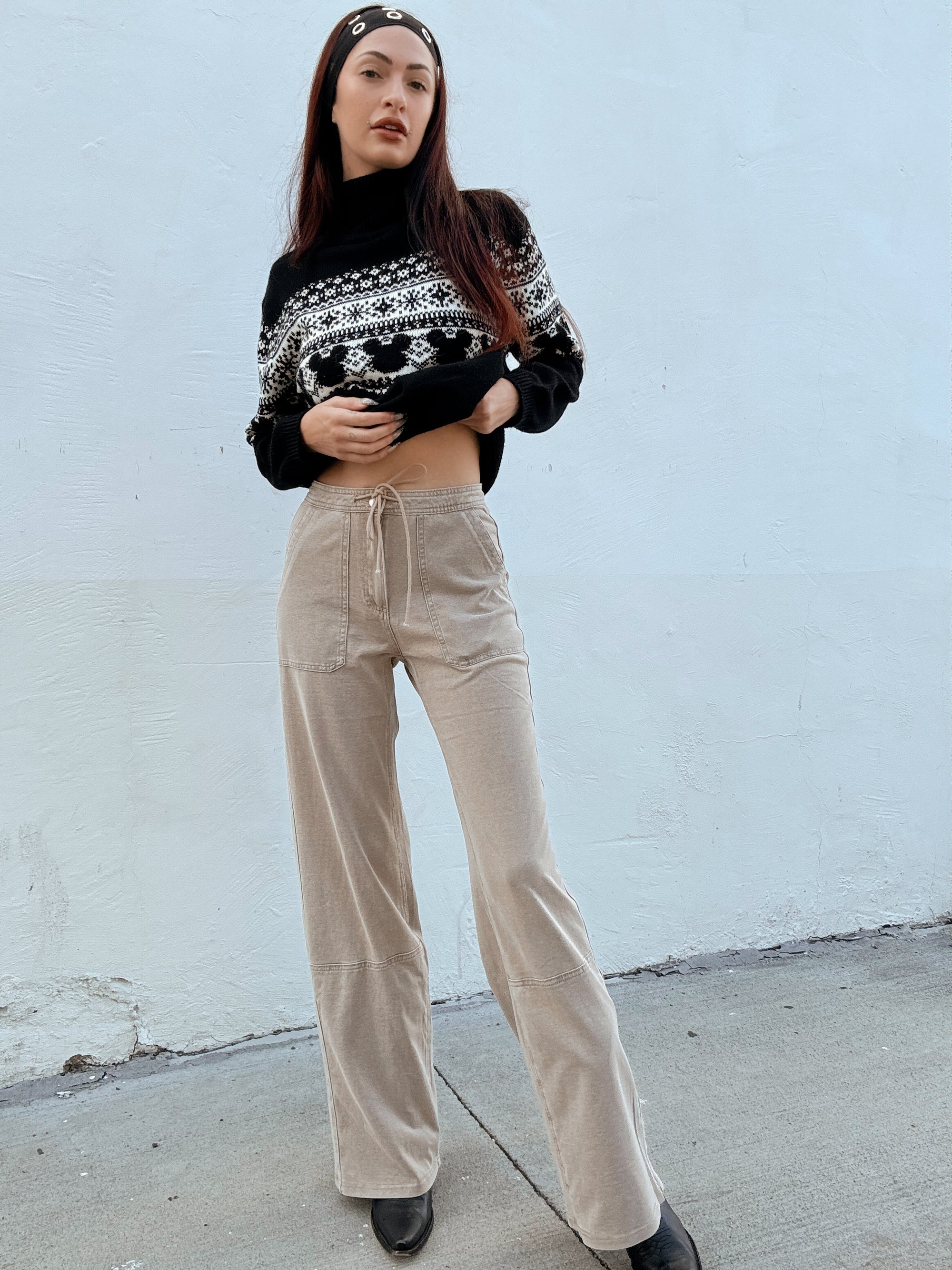 Washed Denim Pants - Almond