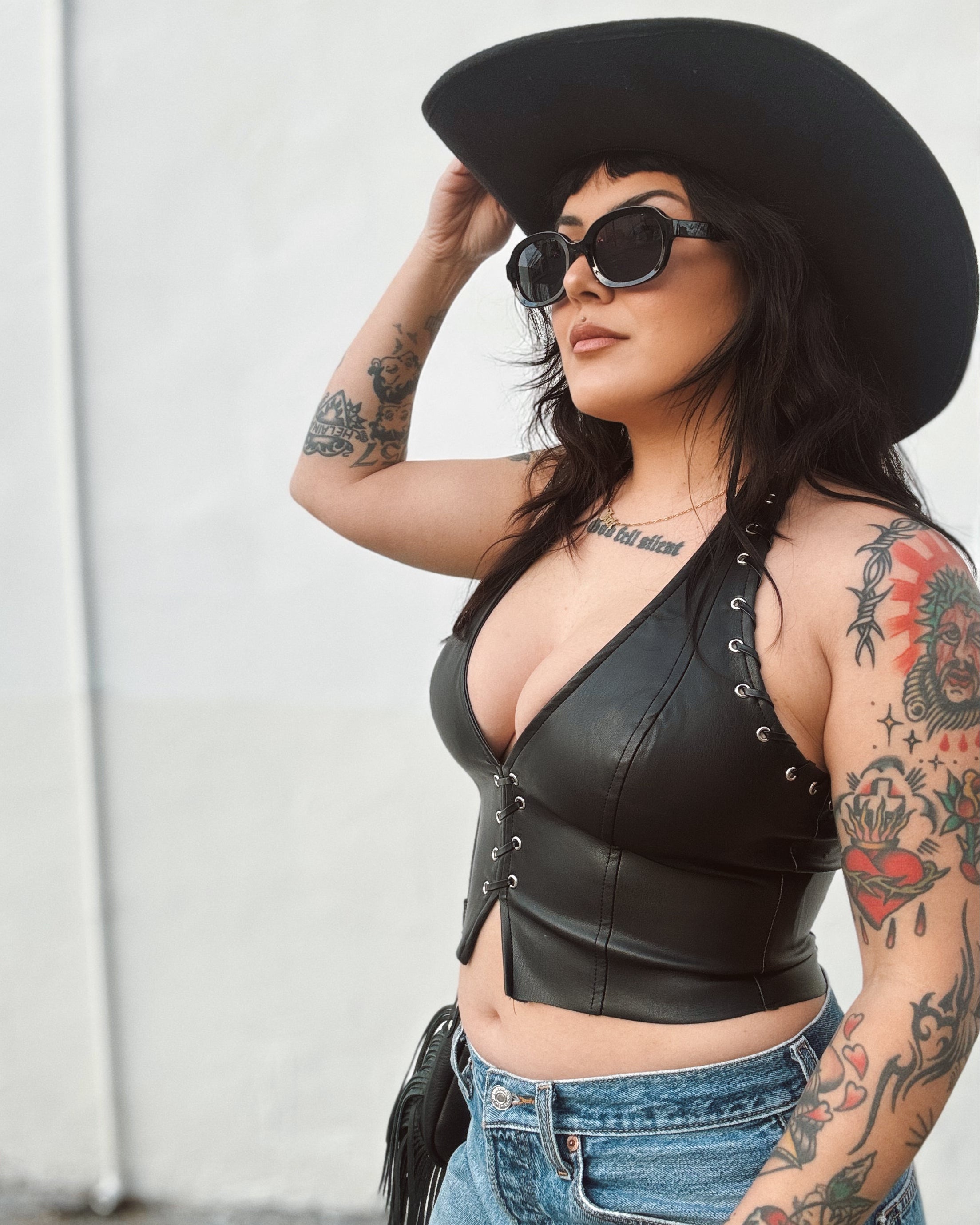 Whipstitch Leather Halter Top