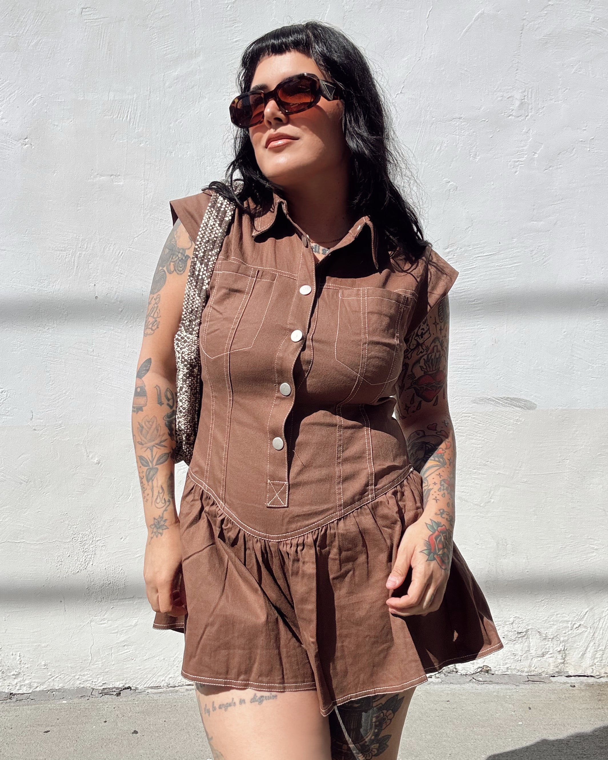 Button Front Romper - Mocha
