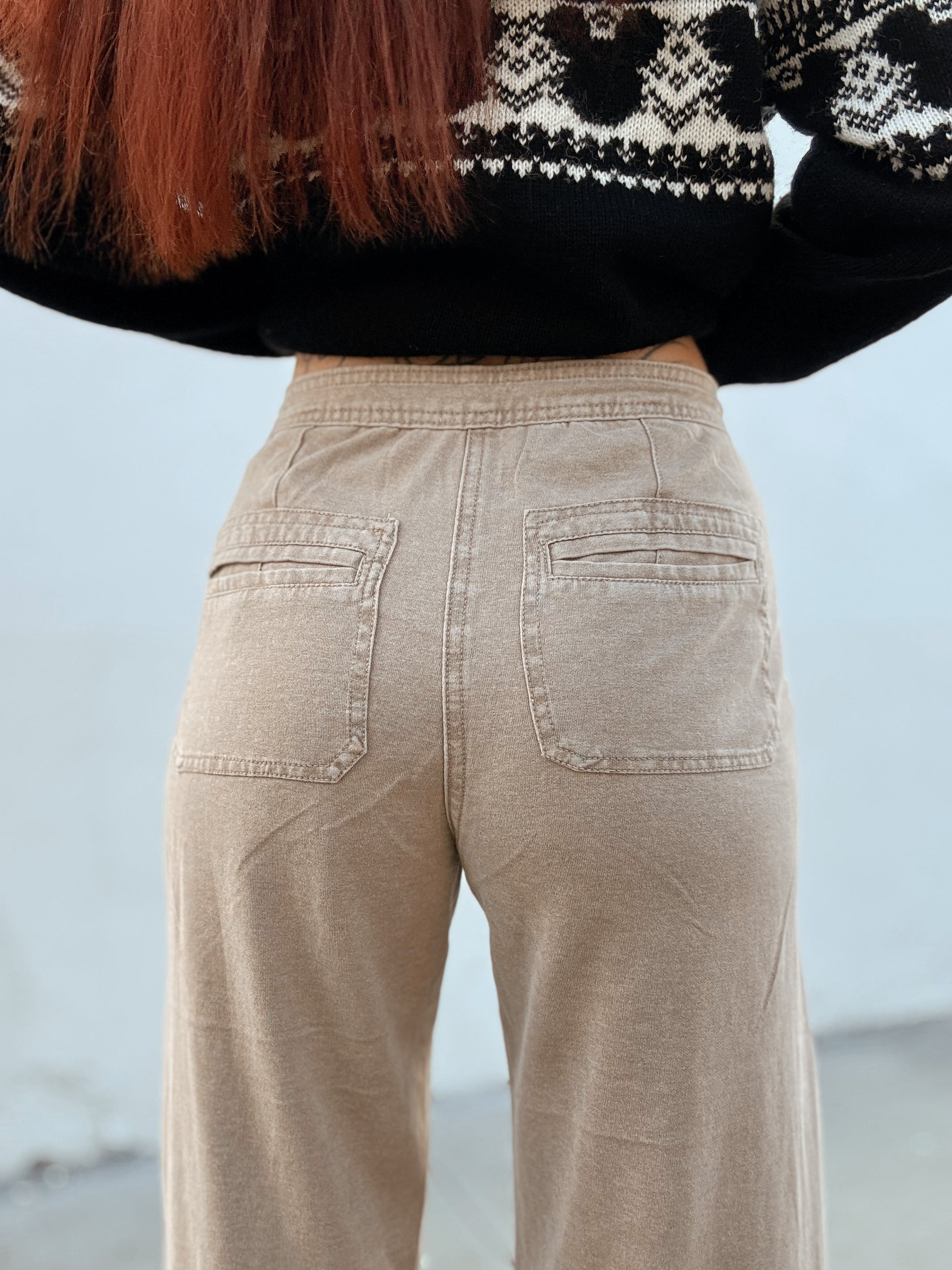 Washed Denim Pants - Almond