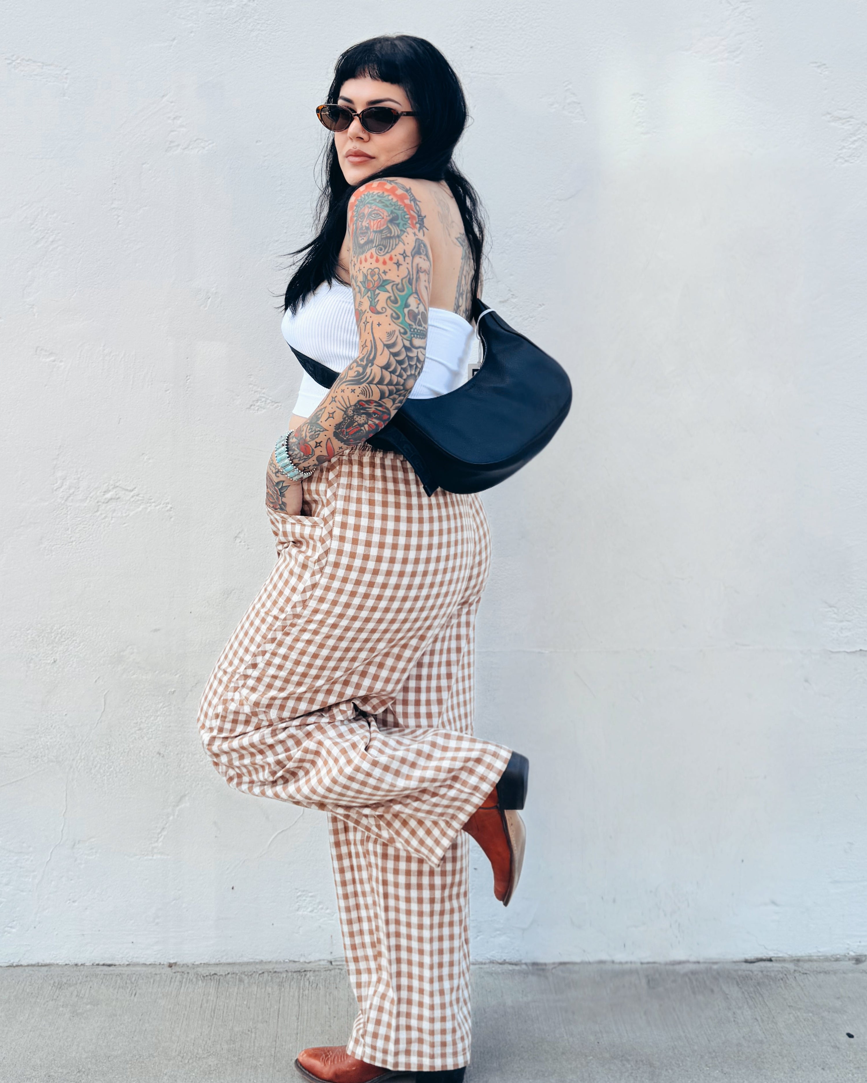 Gingham Barrel Pants