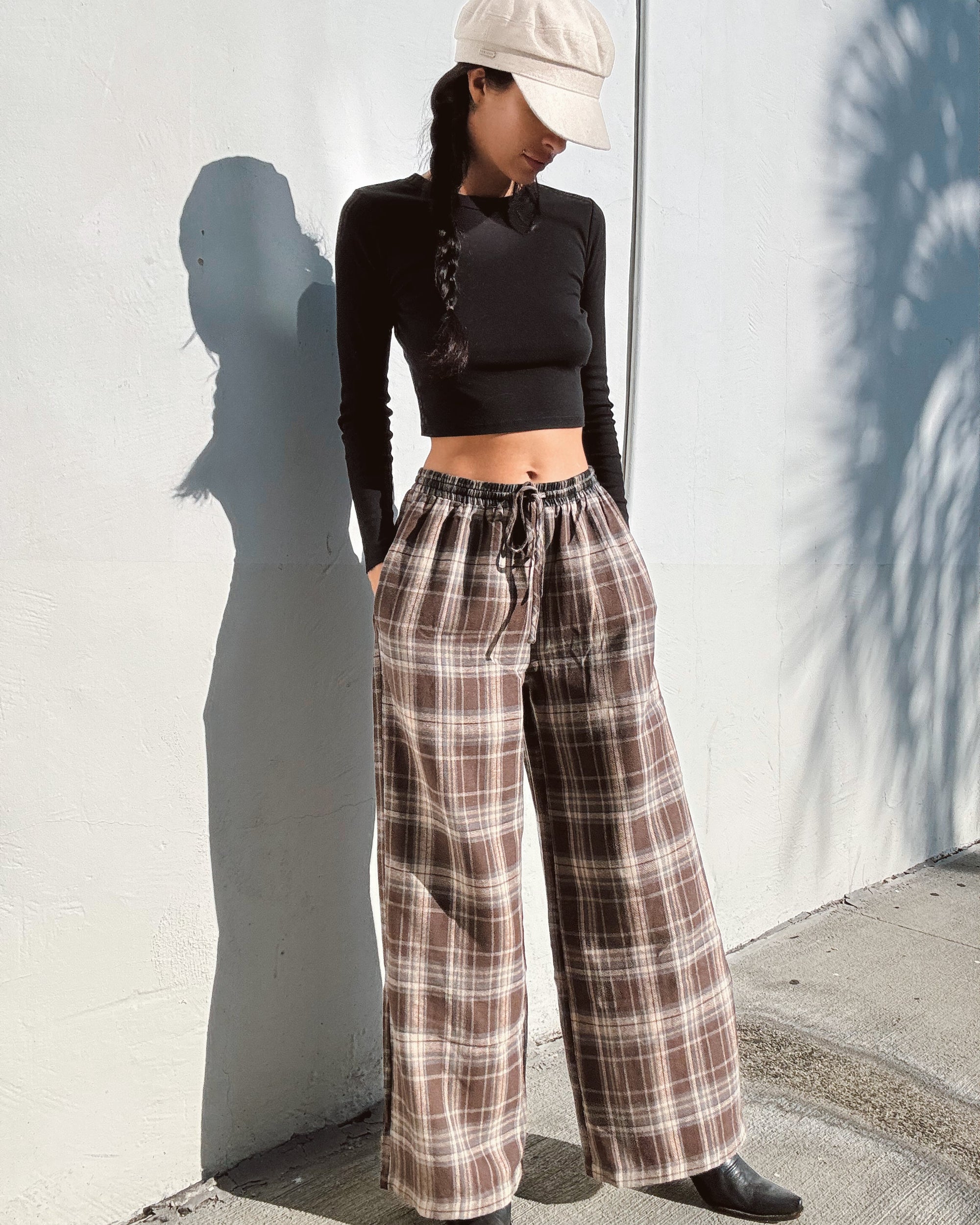 Wide Leg Plaid Pant