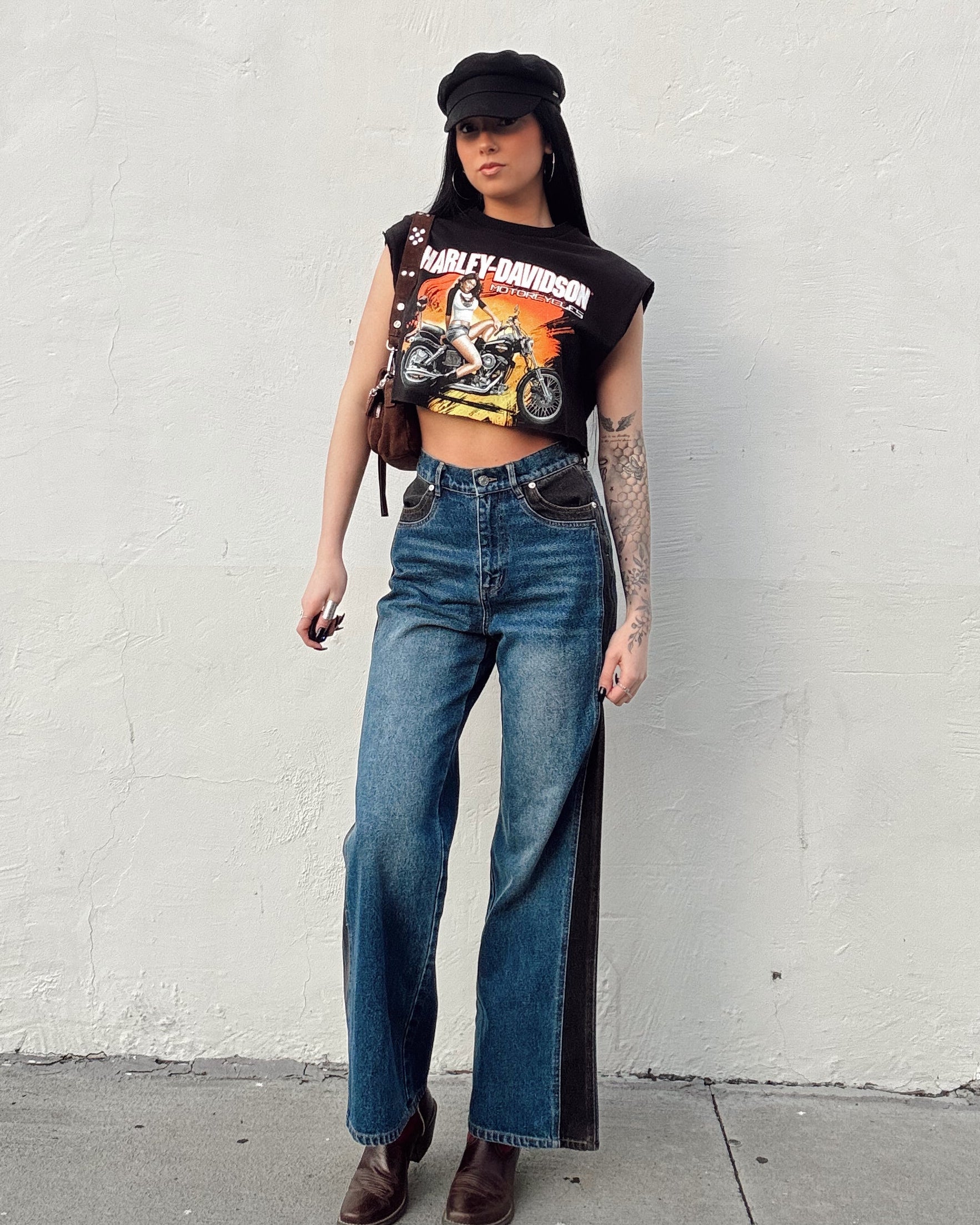 Western Two Tone Wide Leg Jeans