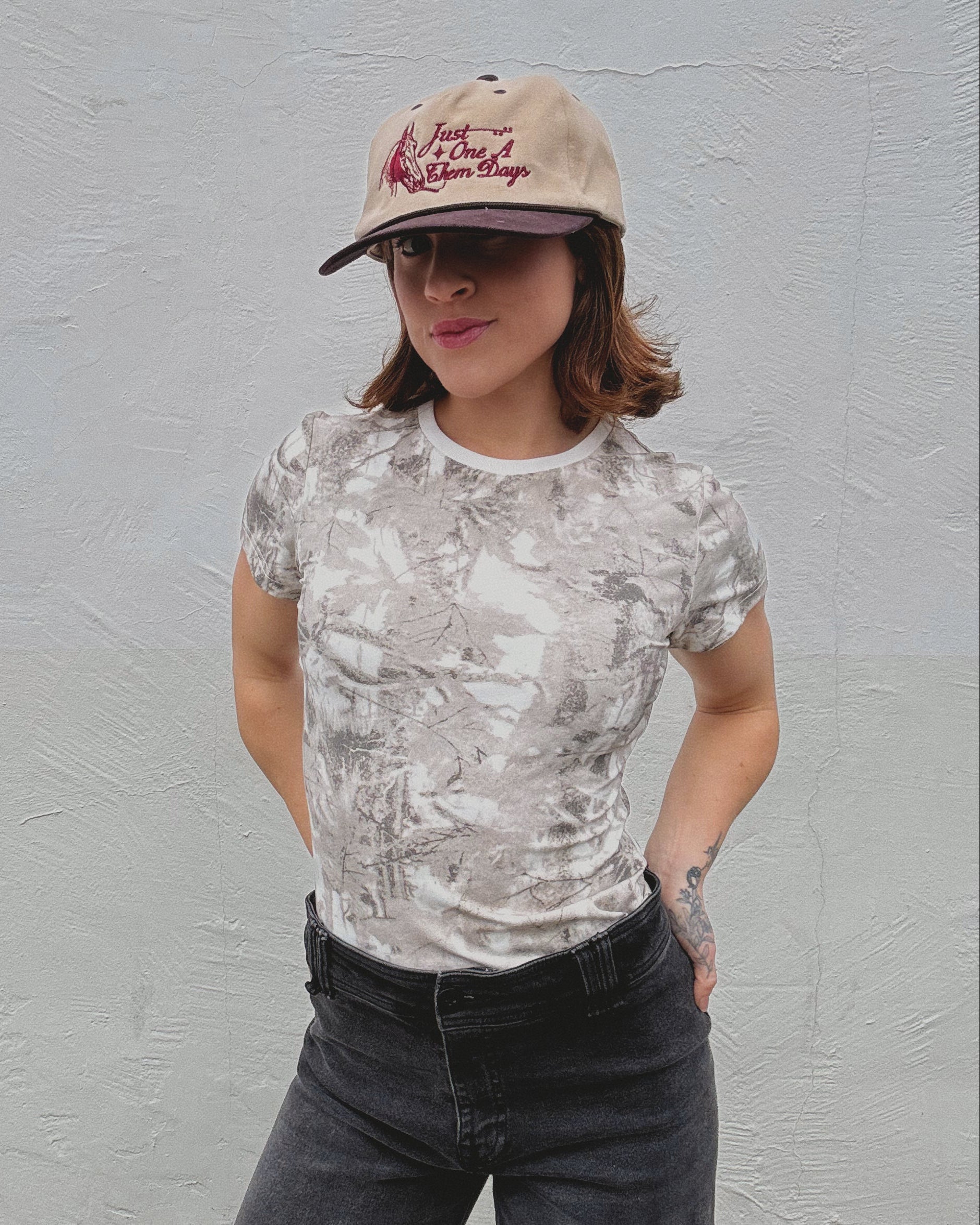 Tree Camo Baby Tee - White