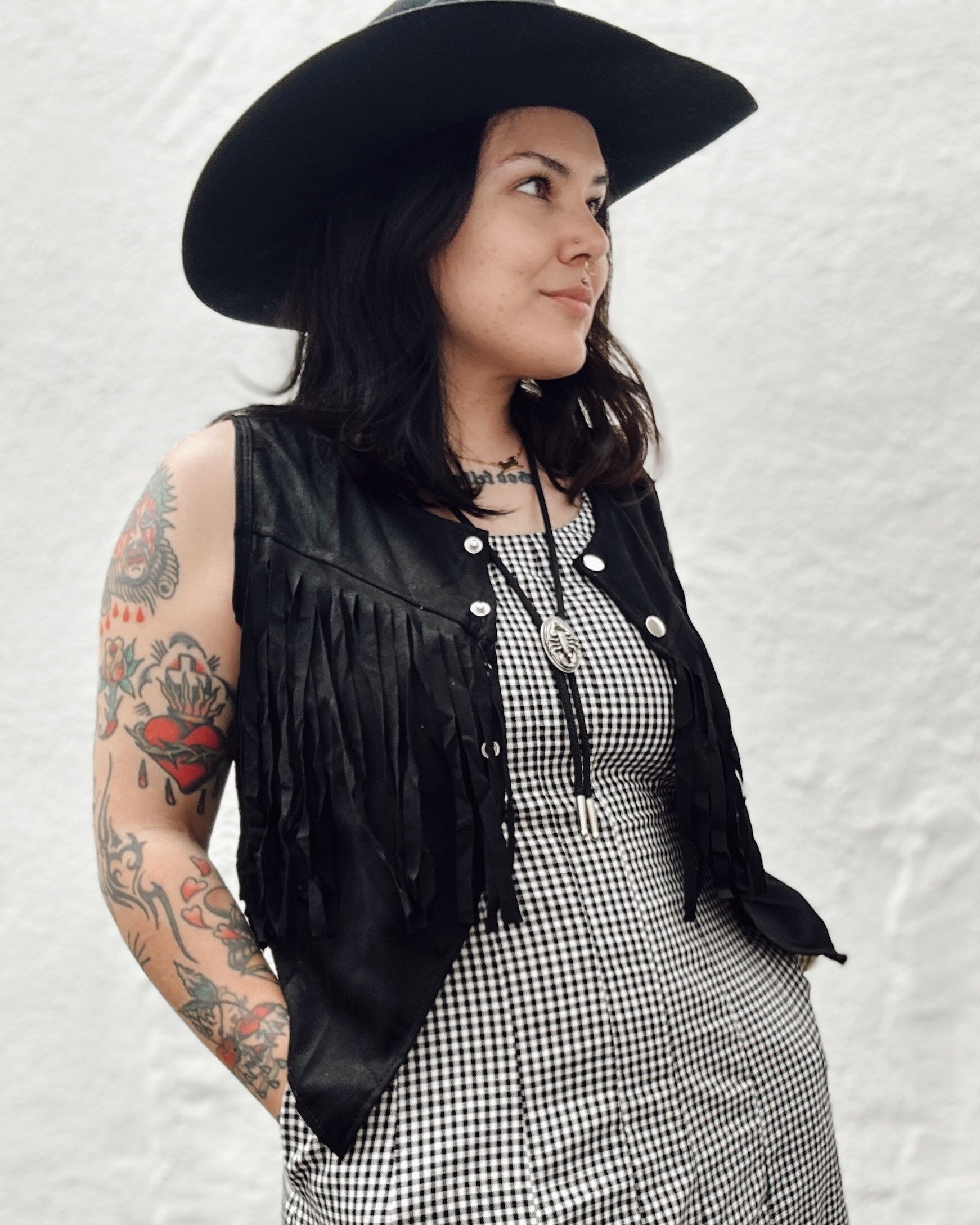 Fringe Vest - Black - Burnout