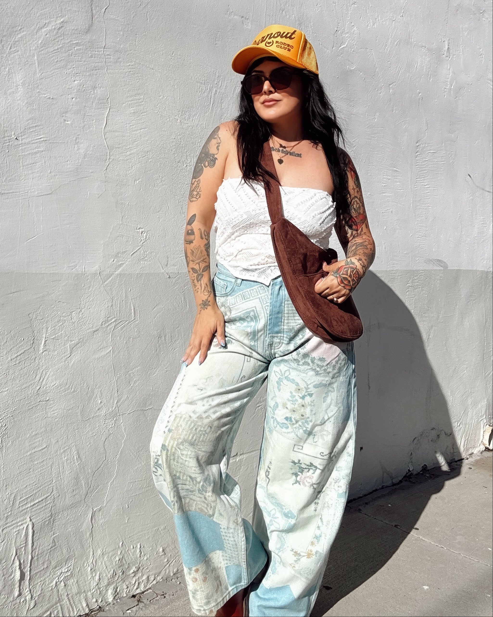 Lace Patchwork Barrel Jeans