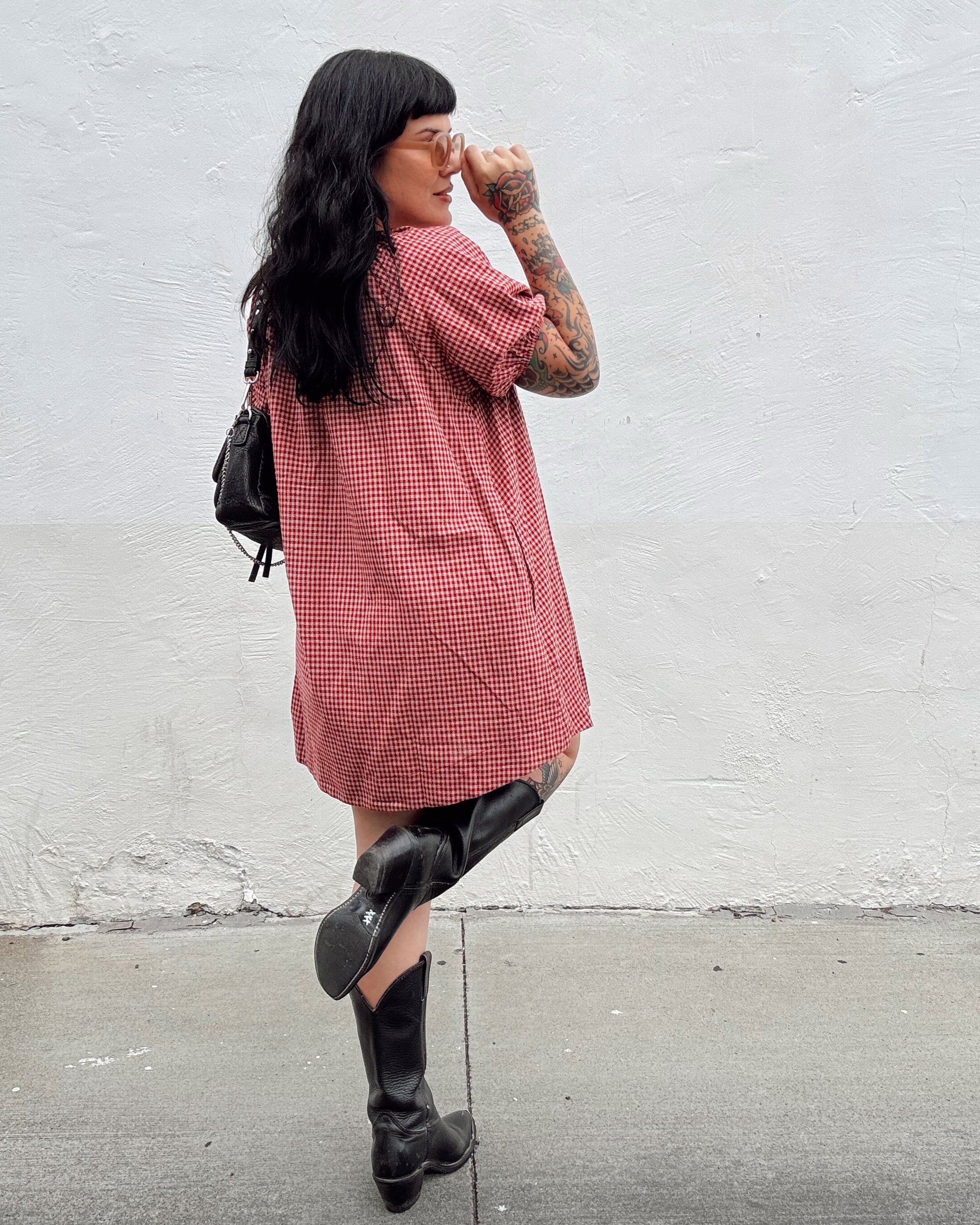 Gingham Puff Sleeve Mini Dress