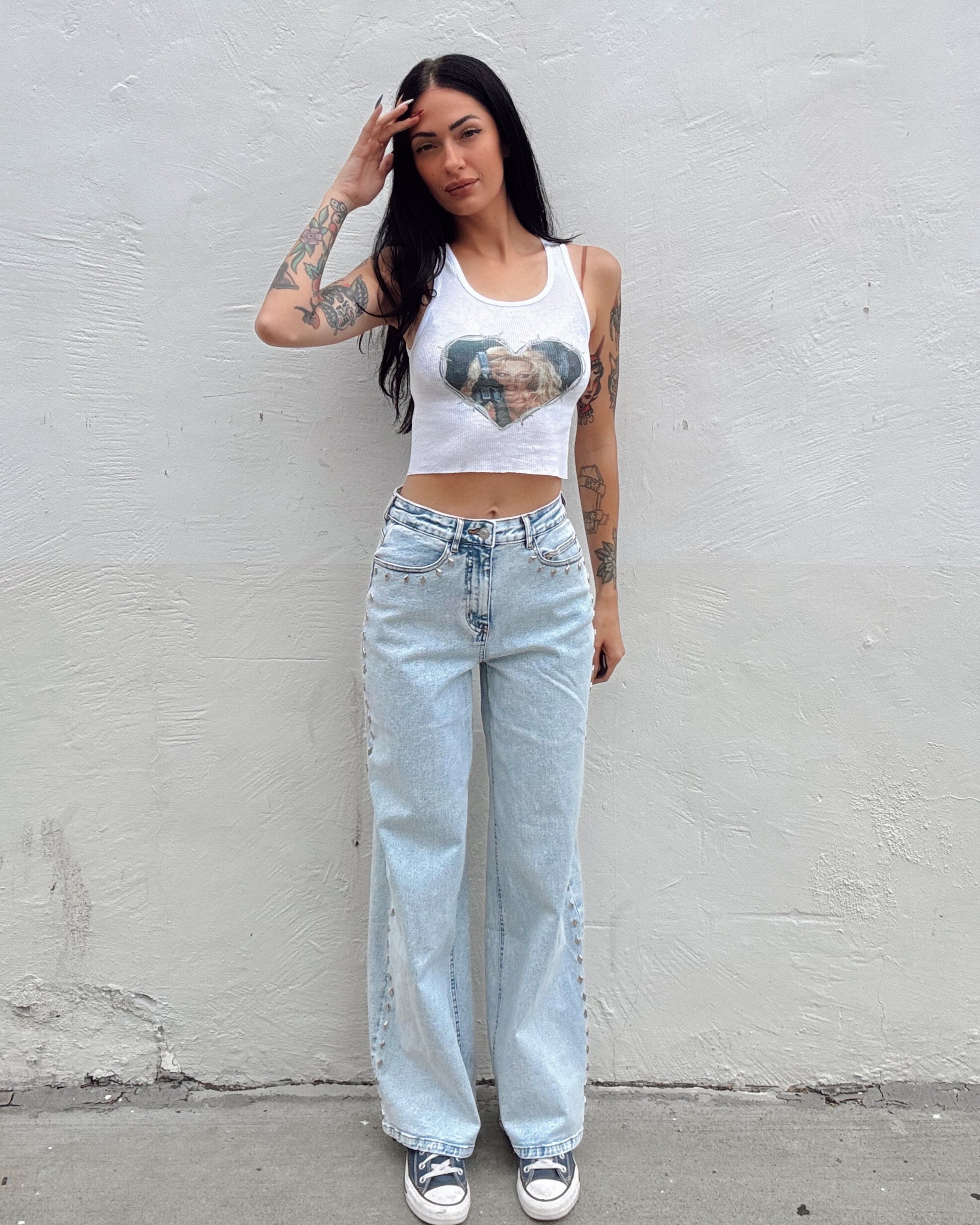 Western Diamond Studded Straight Leg - Burnout