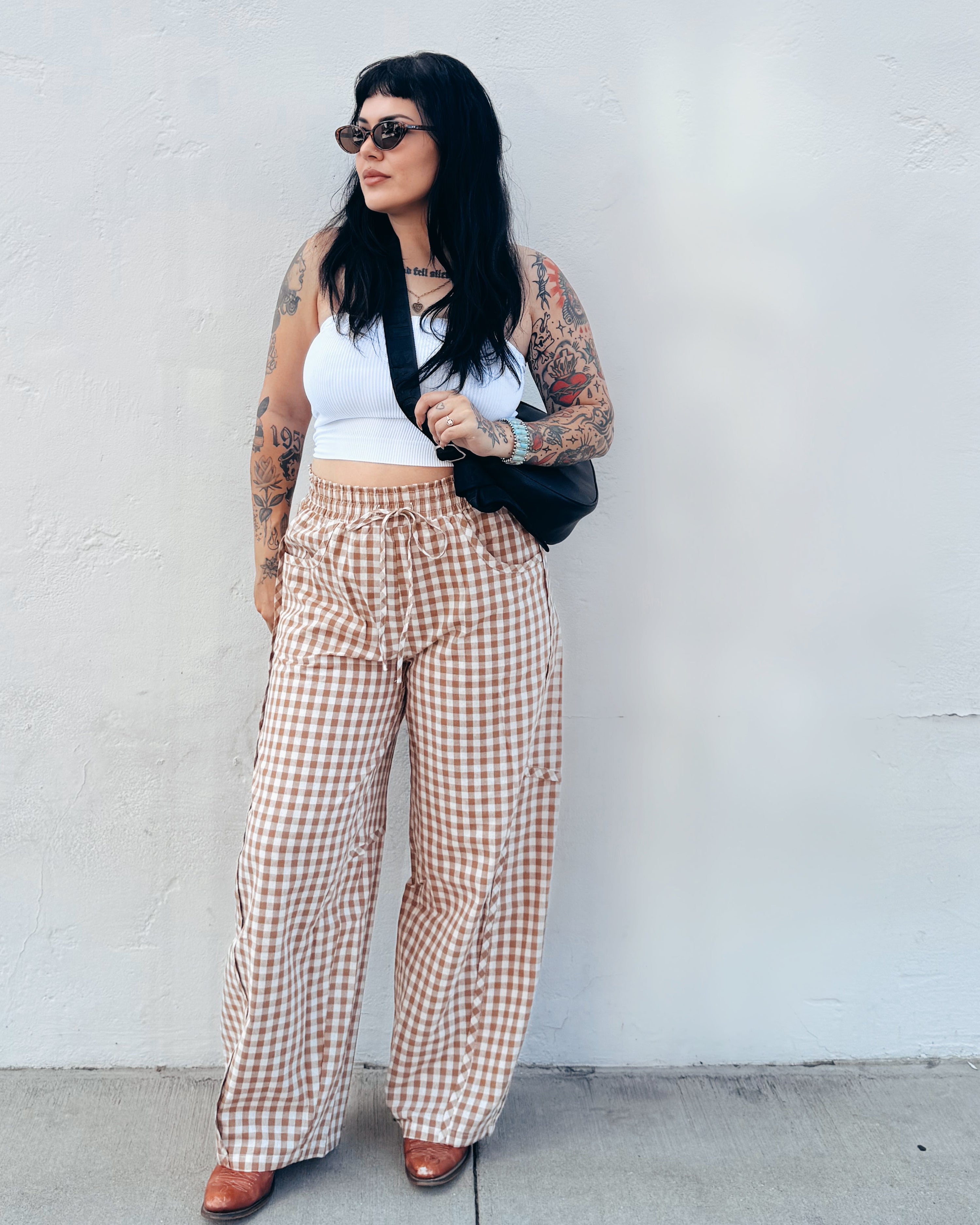 Gingham Barrel Pants