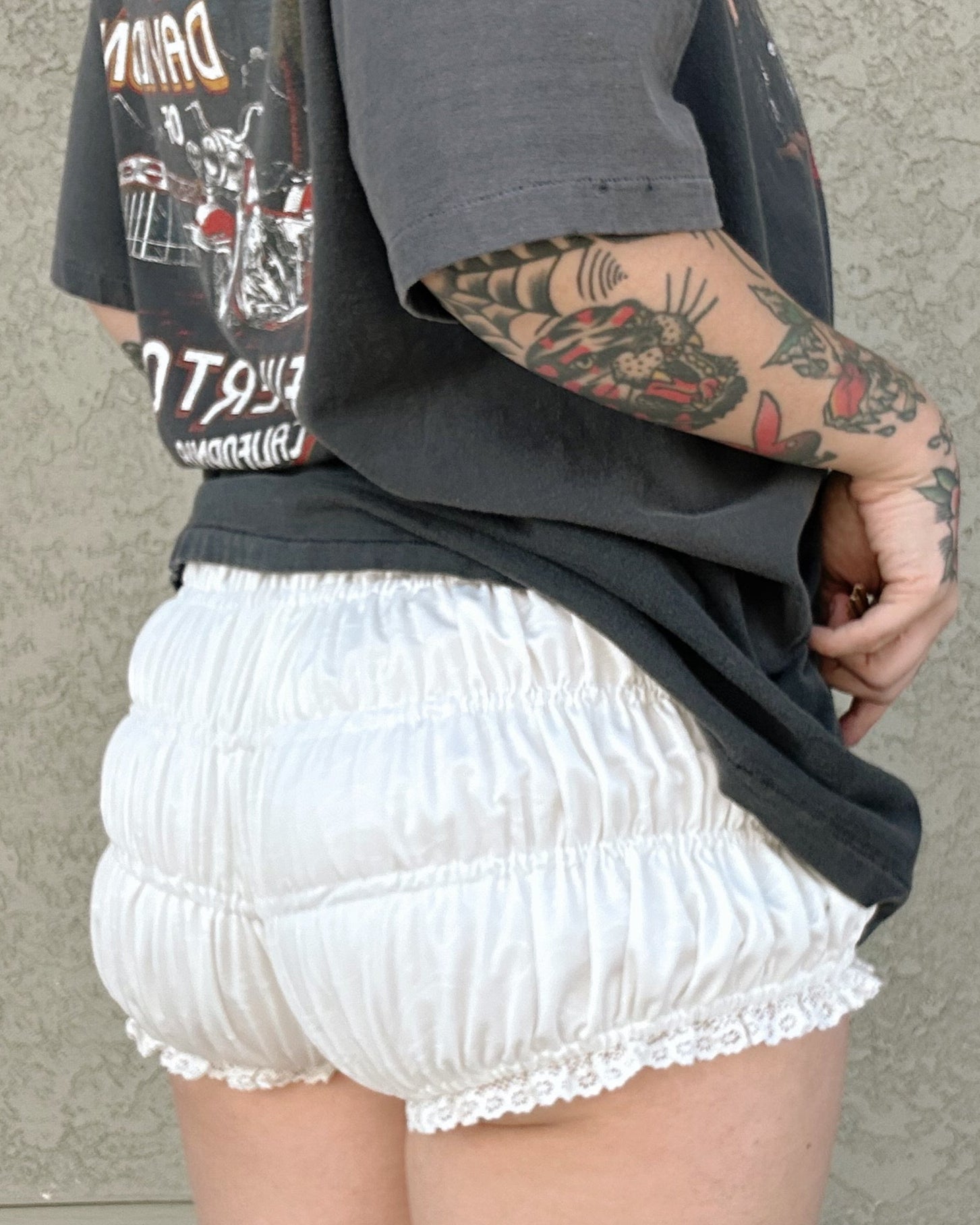 Lace Trim Bloomer Shorts - White - Burnout