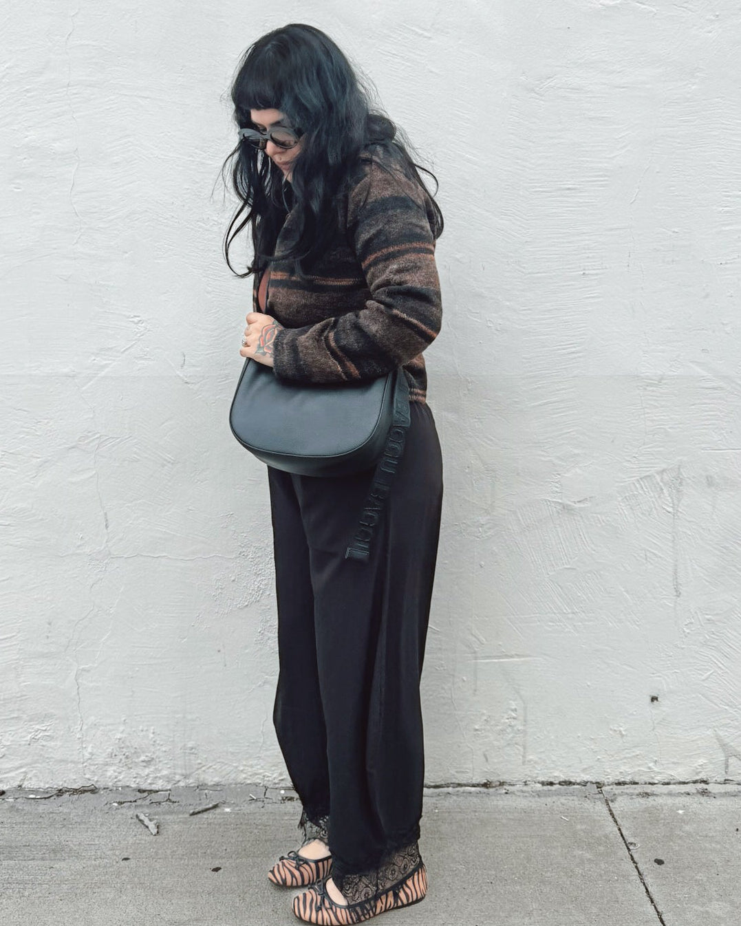 Lace Trim Barrel Pants - Black