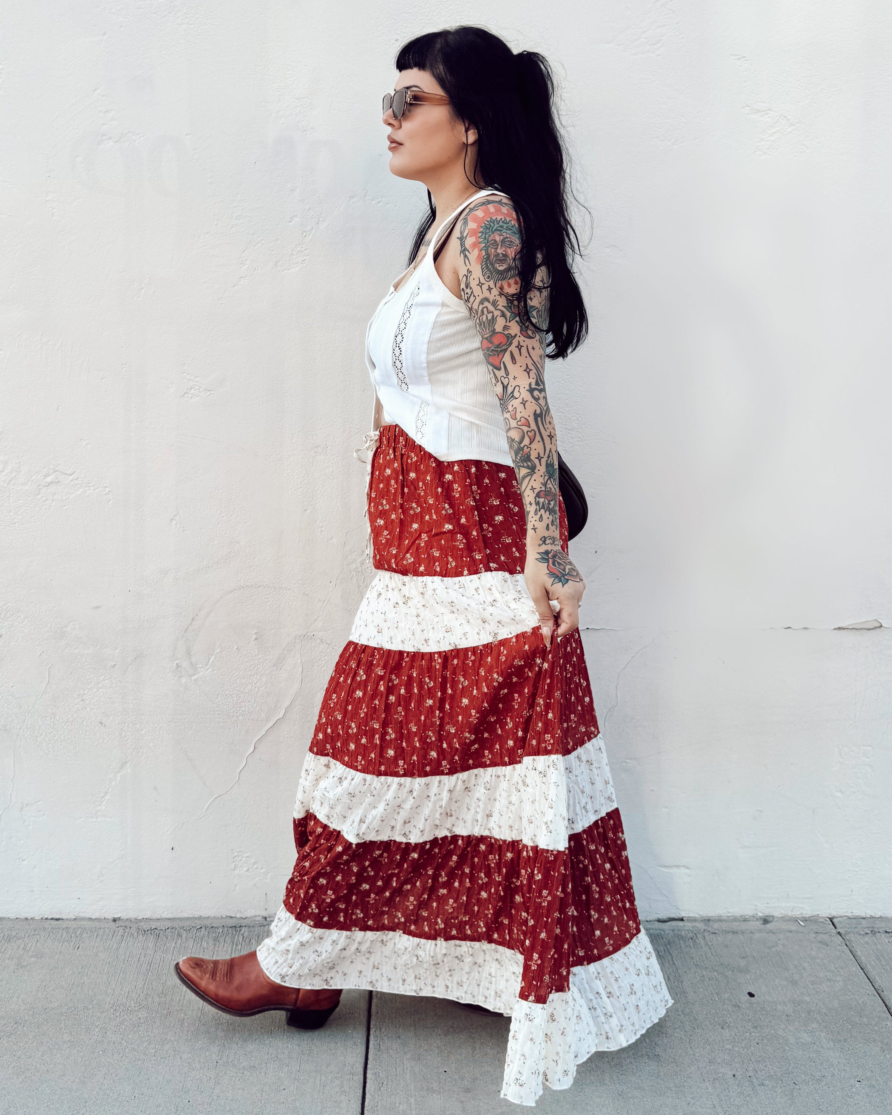 Tiered Floral Maxi Skirt