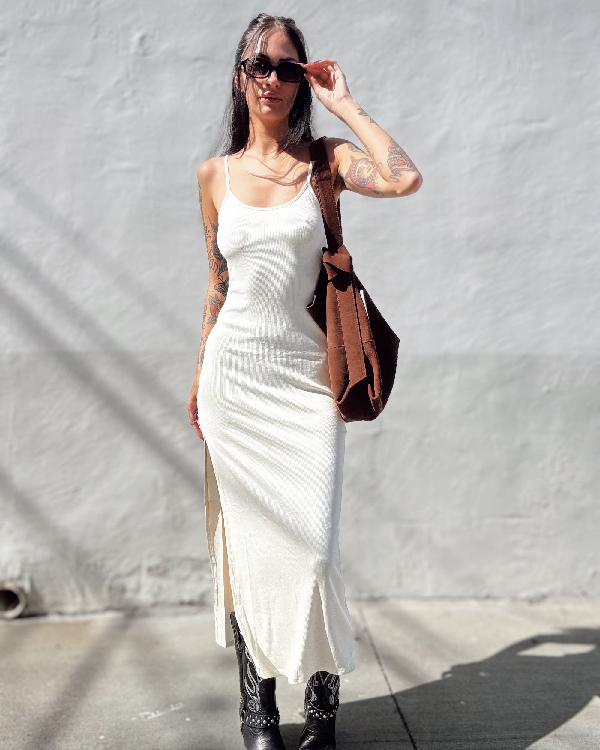 Ribbed Knit Maxi Dress - Cream
