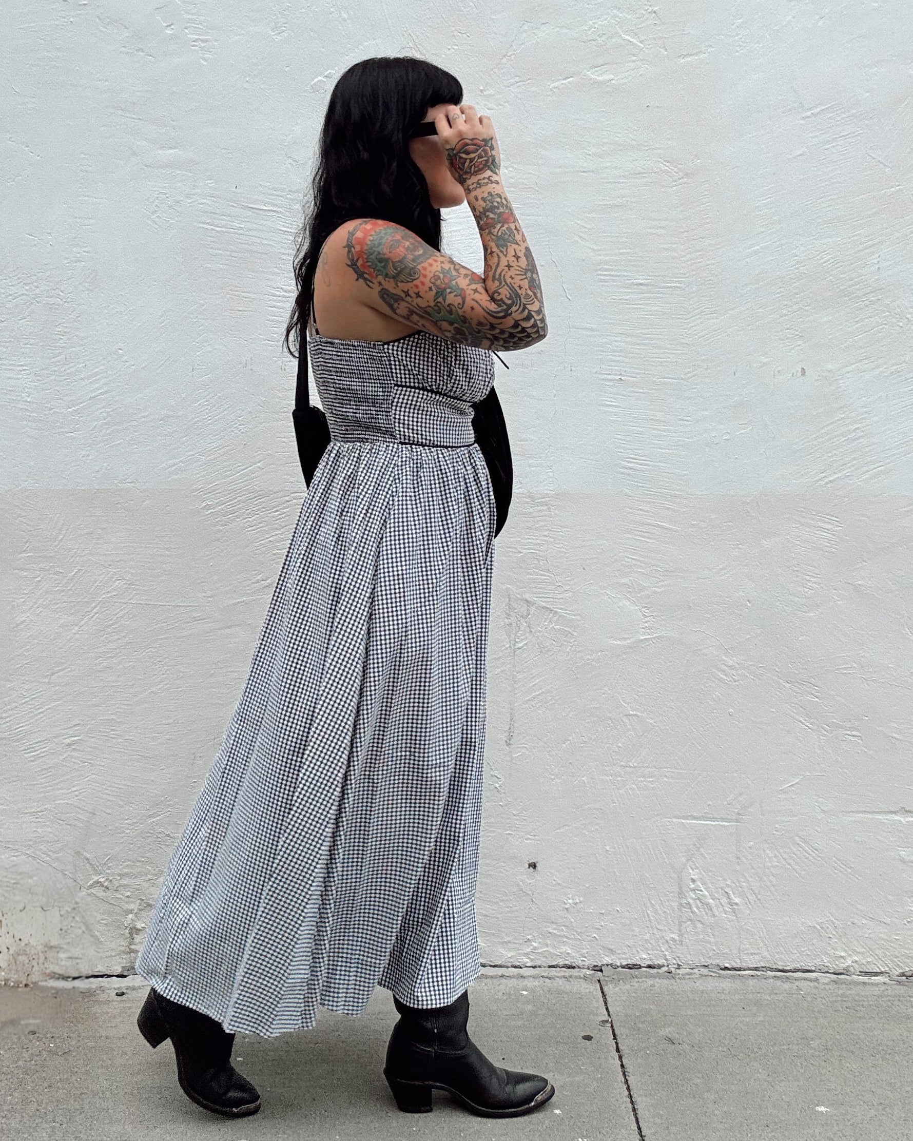 Gingham Midi Dress - Black