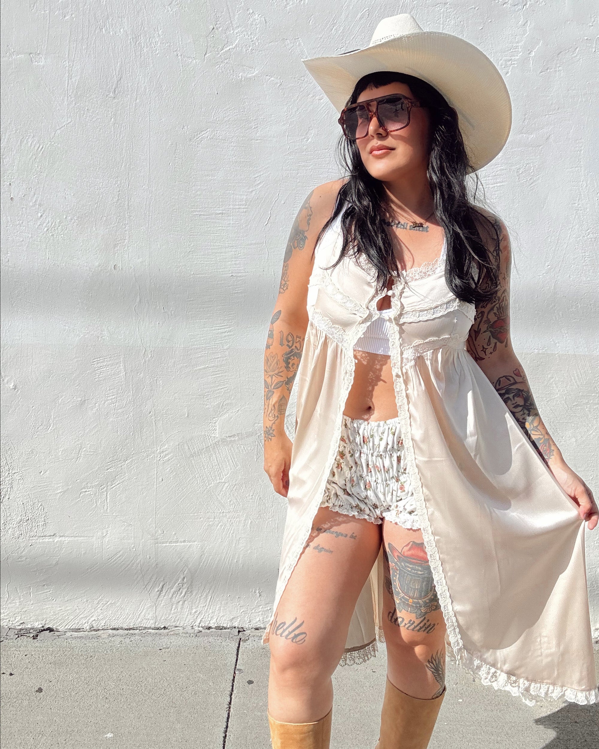 Lace Trim Maxi Cami Top - Cream