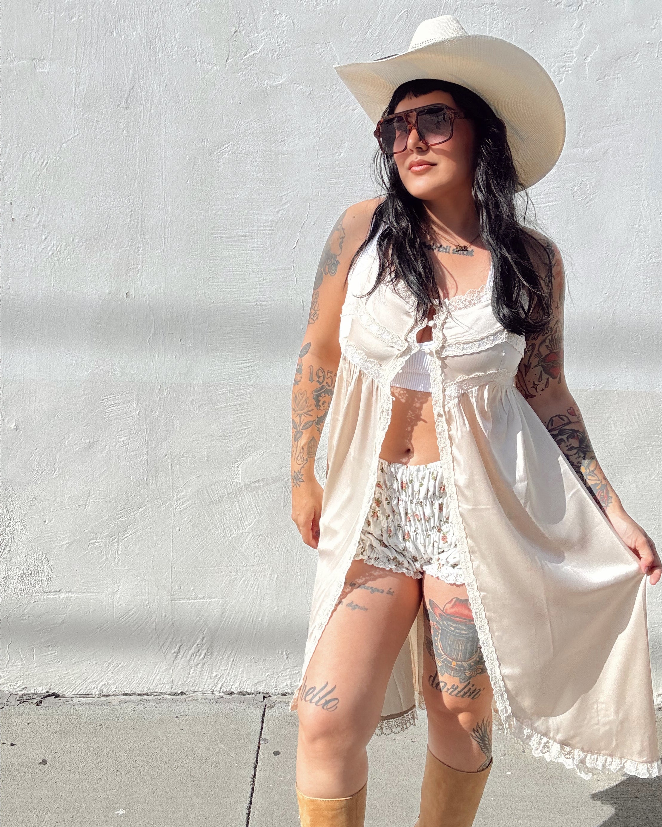 Lace Trim Maxi Cami Top - Cream