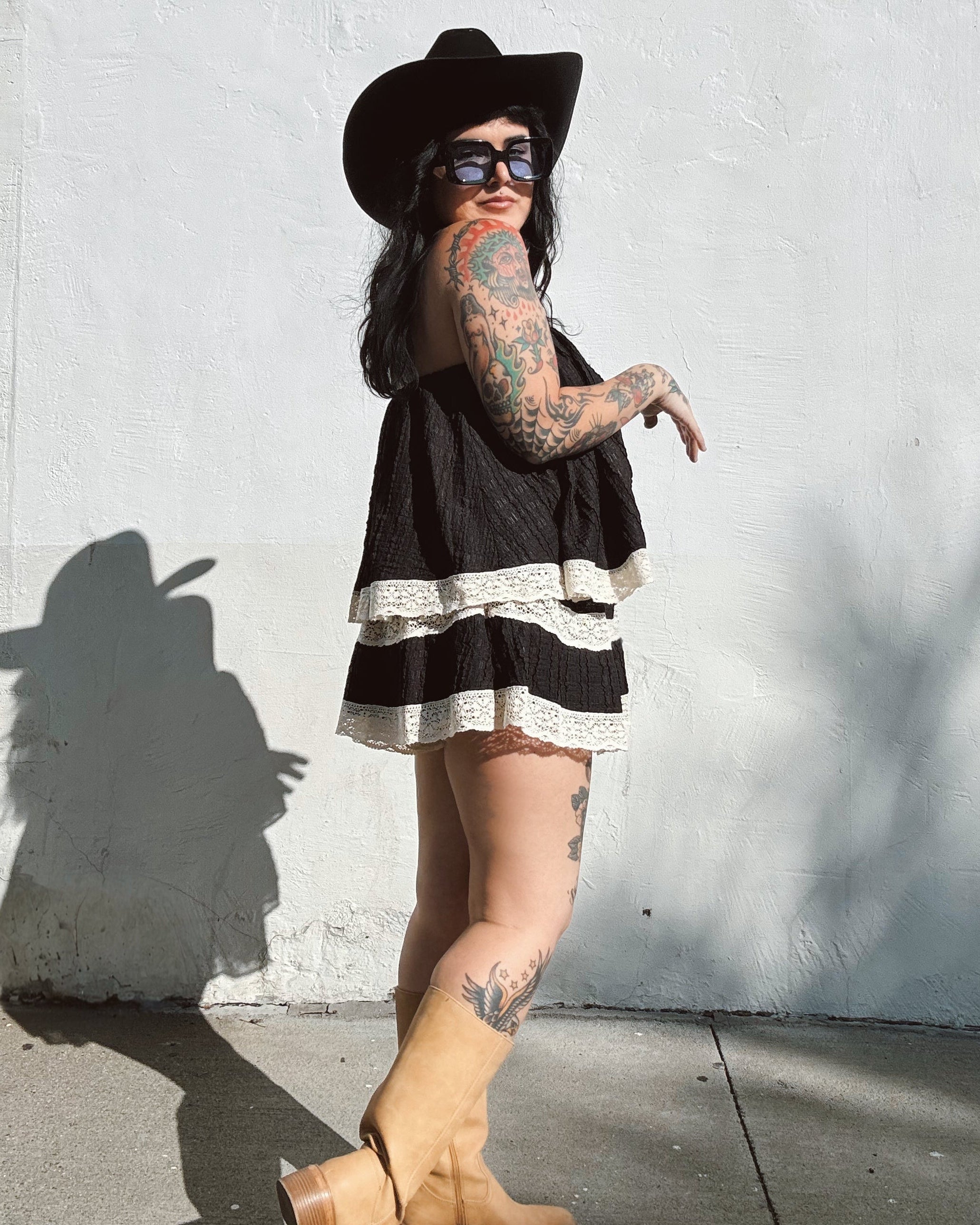 Lace Trim Tiered Romper
