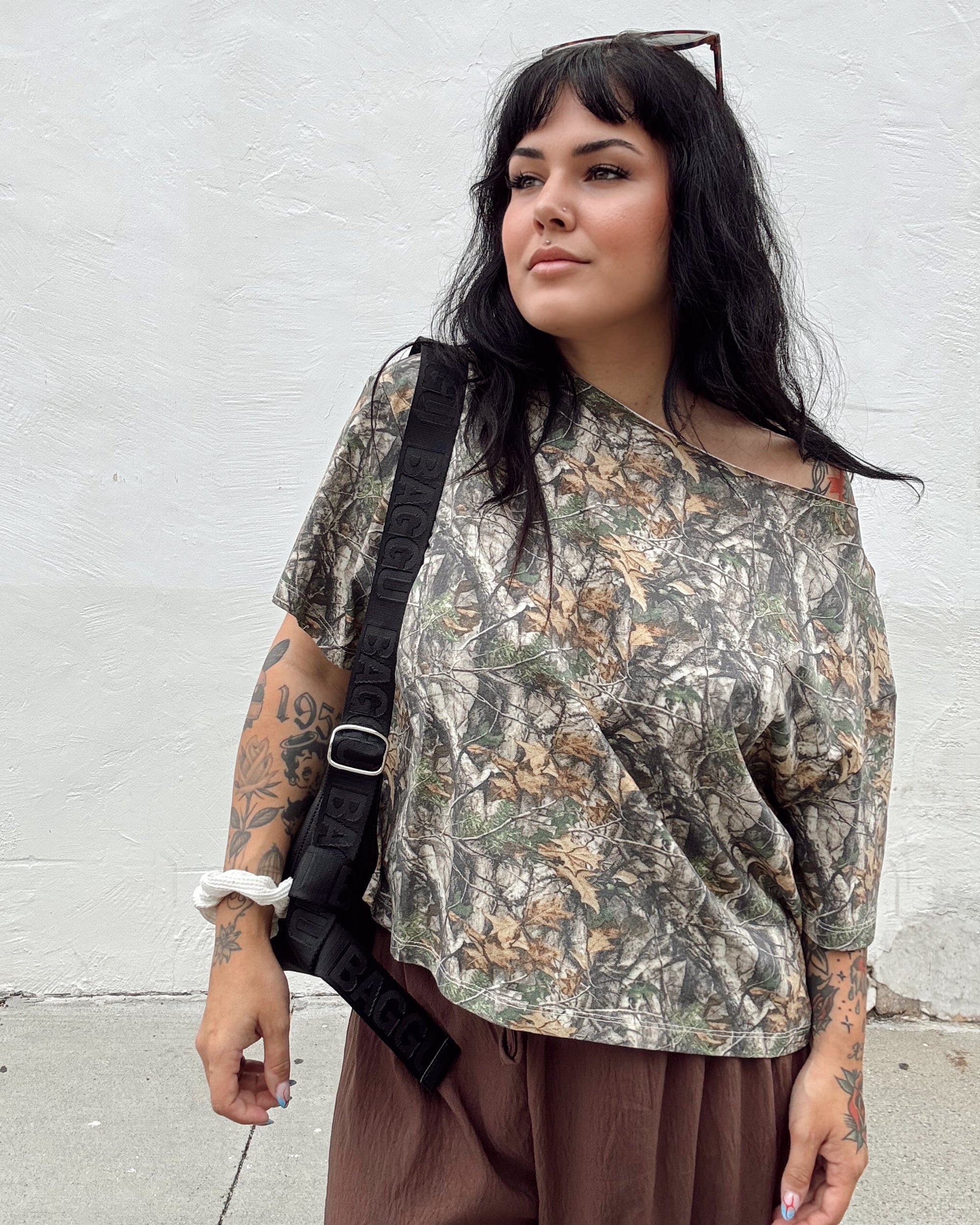 Tree Camo Off Shoulder Tee