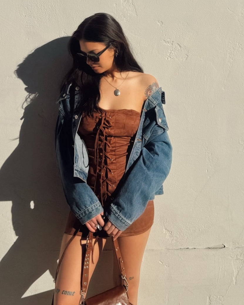 Western Lover Mini Dress - Burnout