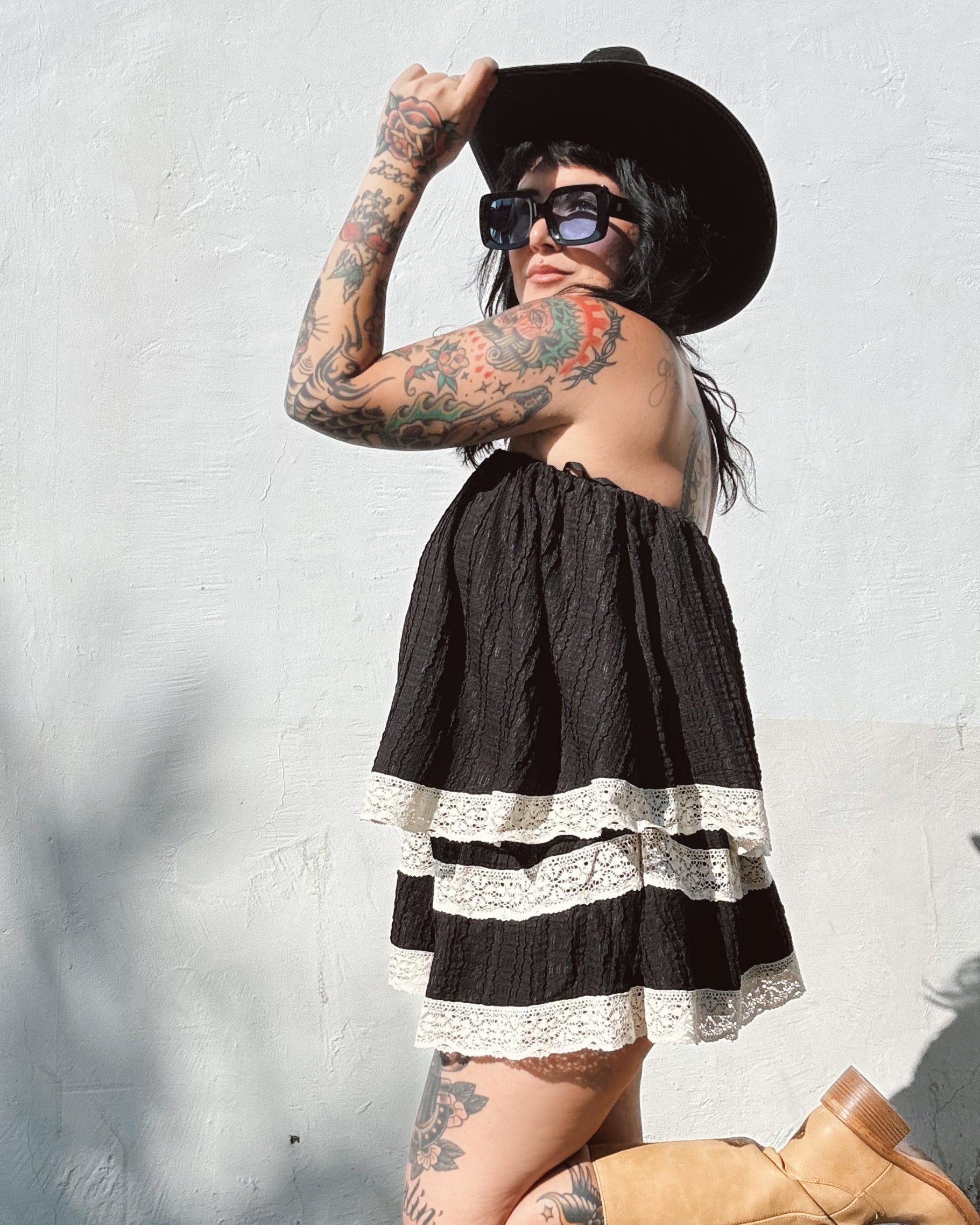Lace Trim Tiered Romper