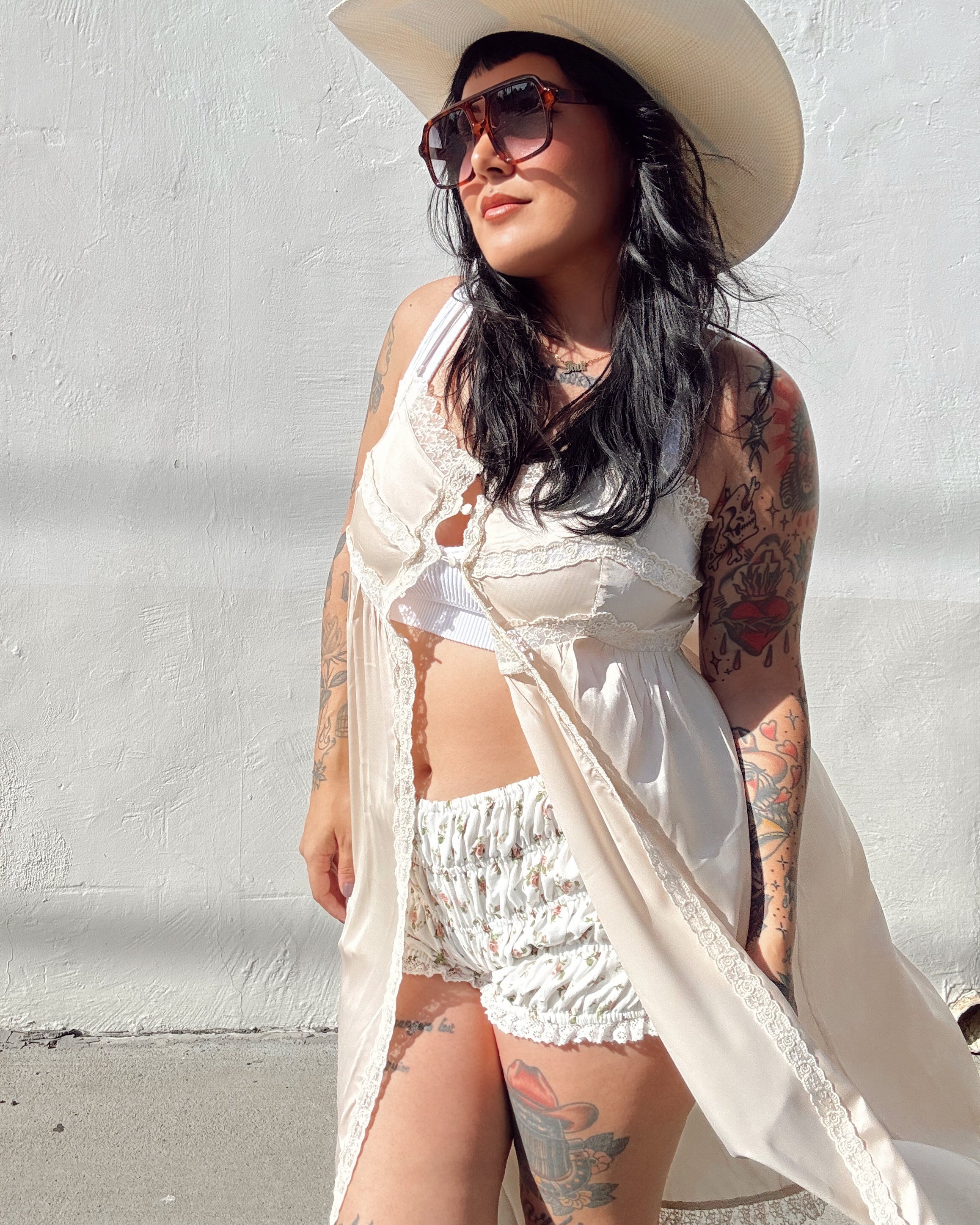 Lace Trim Maxi Cami Top - Cream