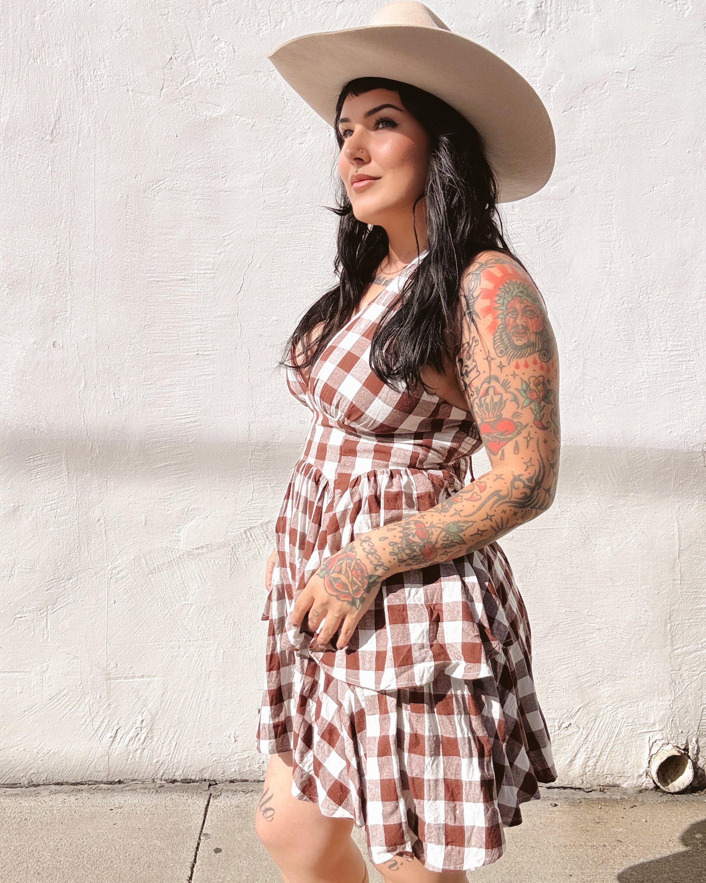 Plaid Ruffle Peplum Halter Romper