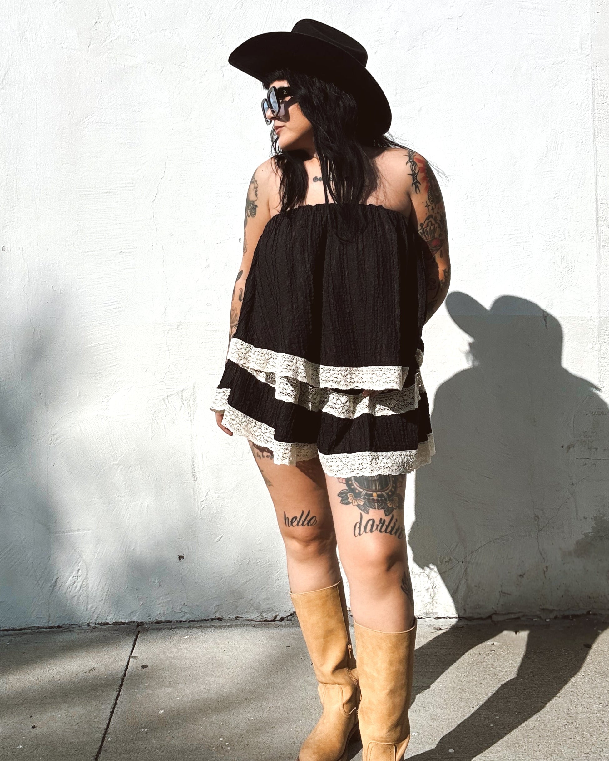 Lace Trim Tiered Romper