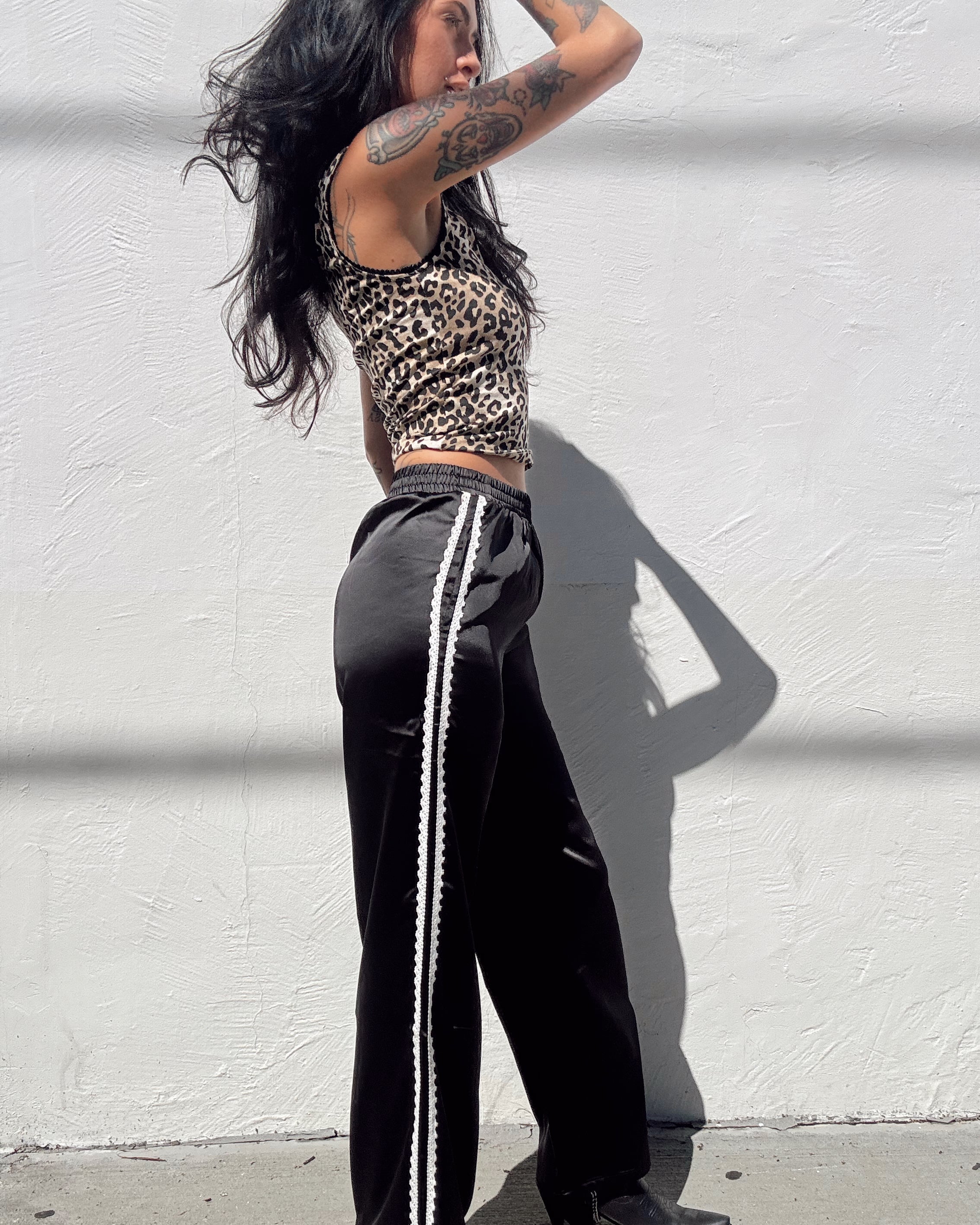 Lace Stripe Wide Leg Satin Pant