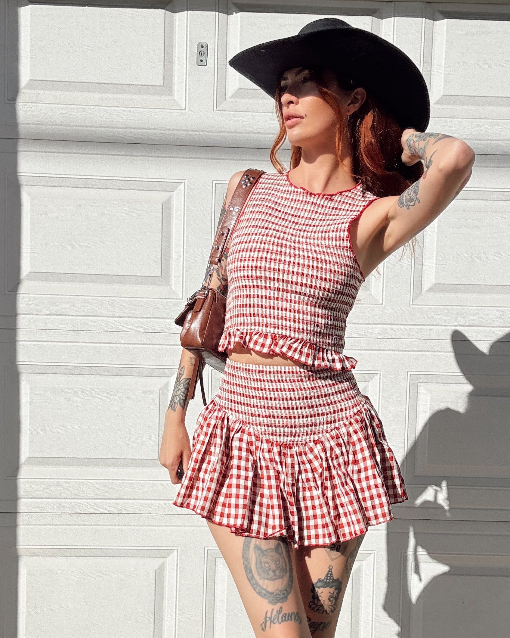 Gingham Skort Set - Red