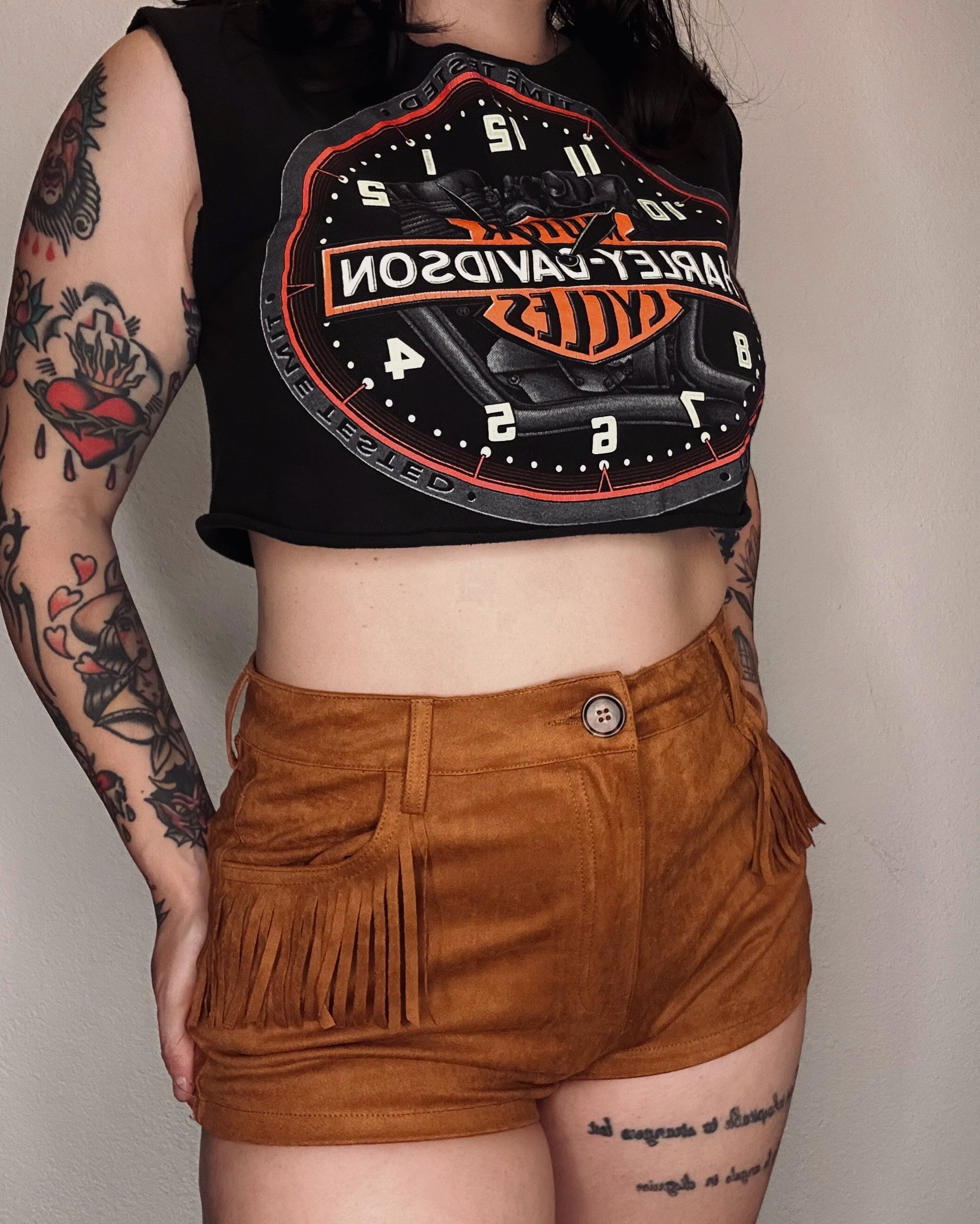 Suede Fringe Shorts - Brown - Burnout