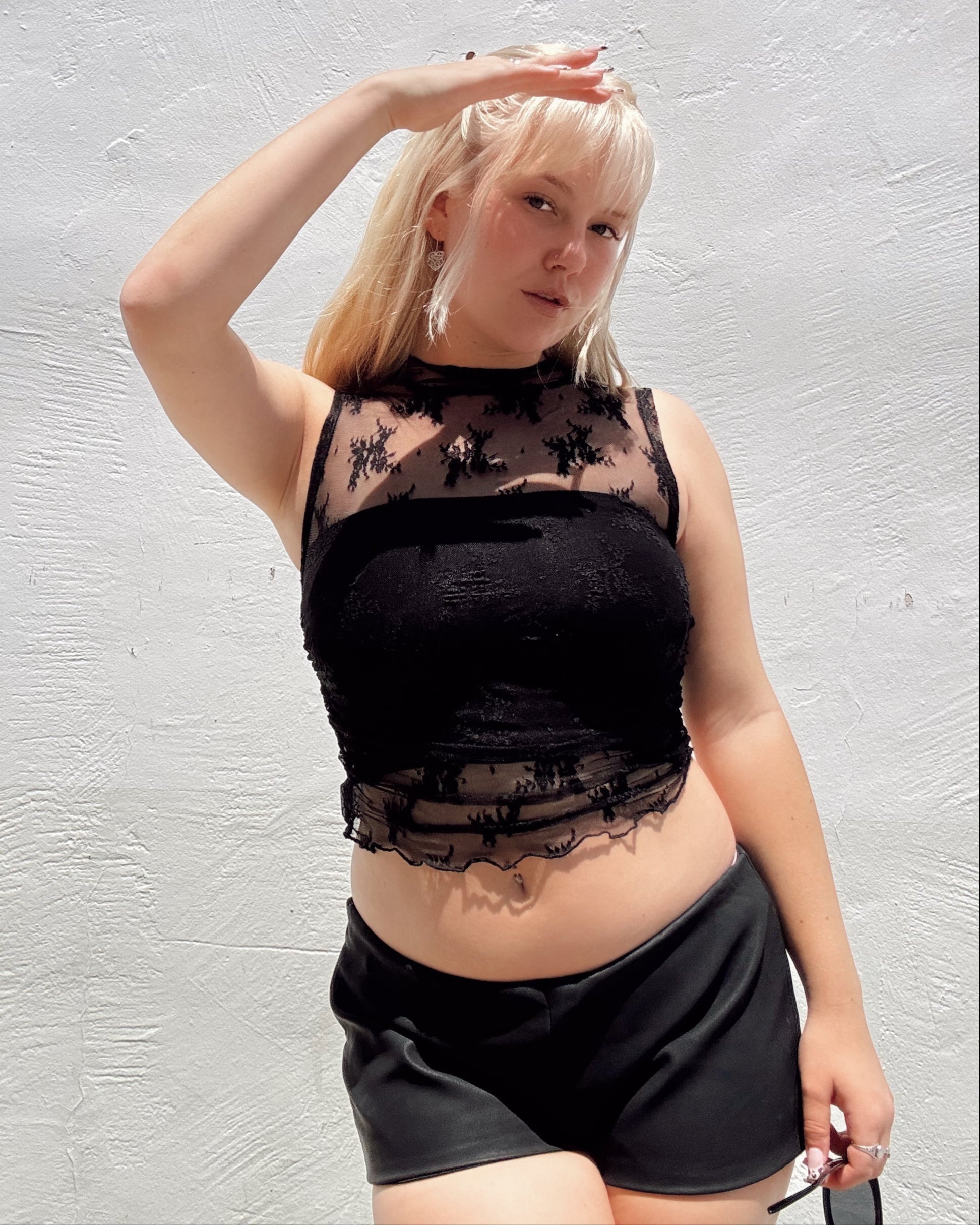 Lace Layering Tank - Black - Burnout