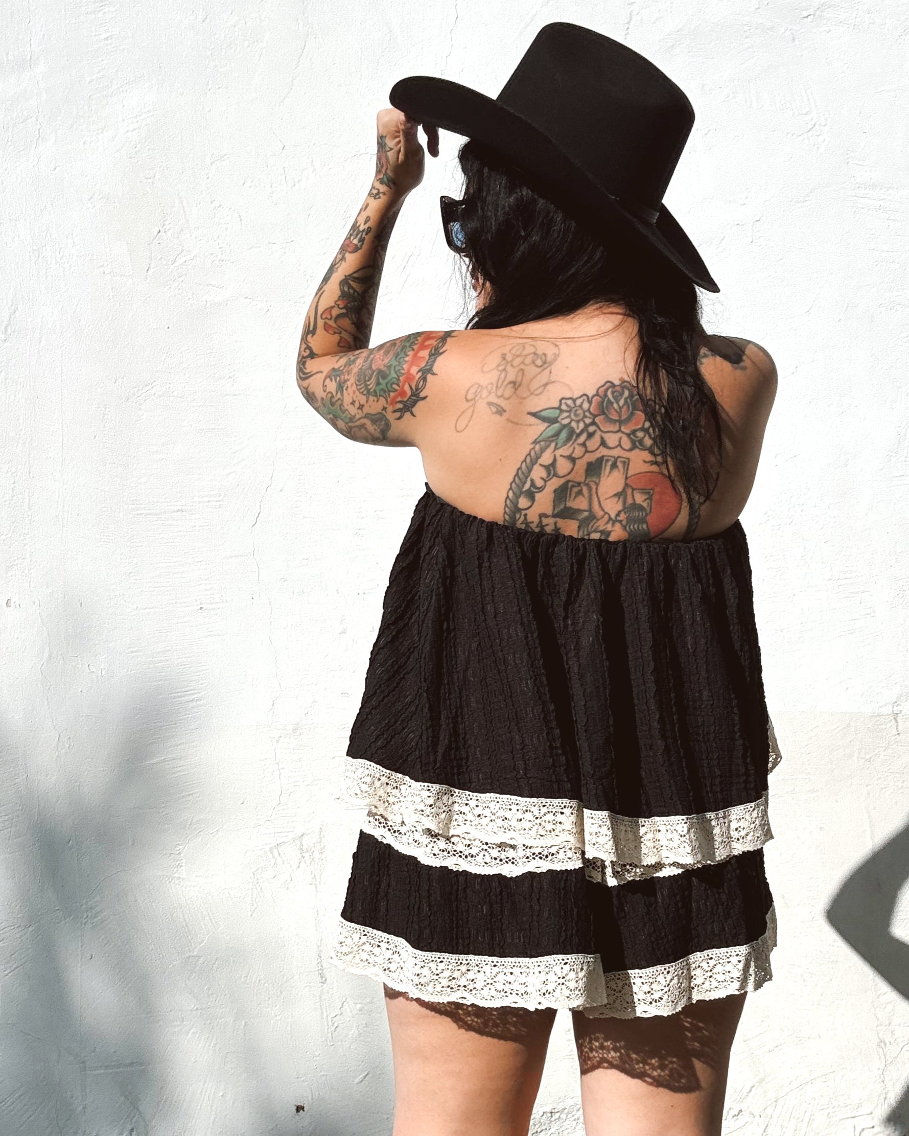Lace Trim Tiered Romper