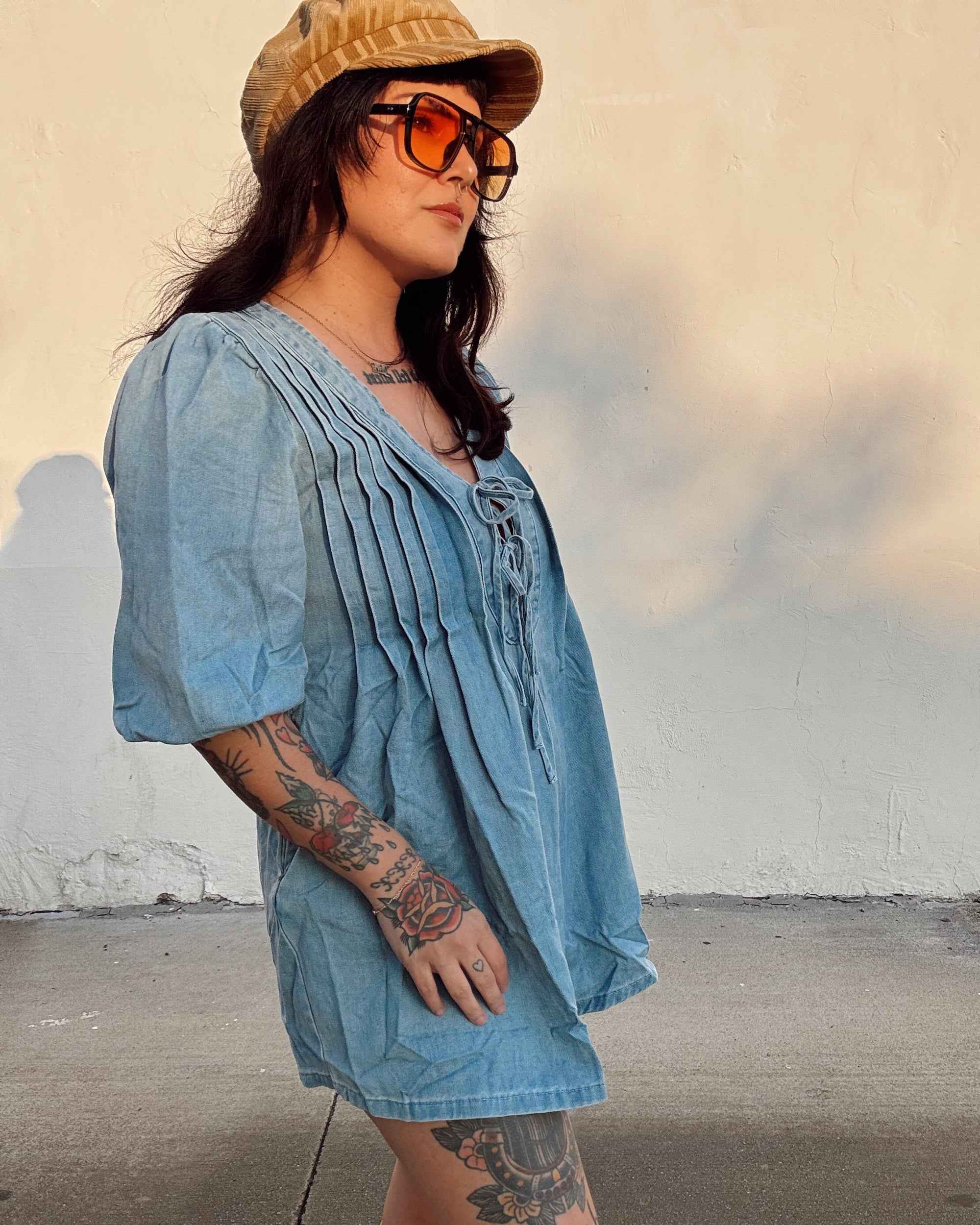 Denim Puff Sleeve Romper
