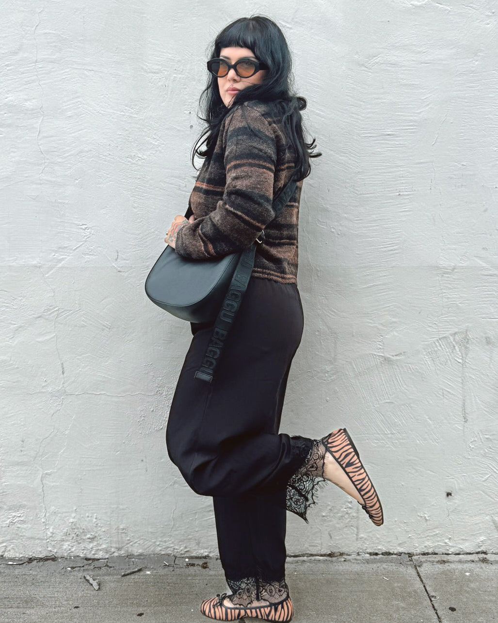 Lace Trim Barrel Pants - Black