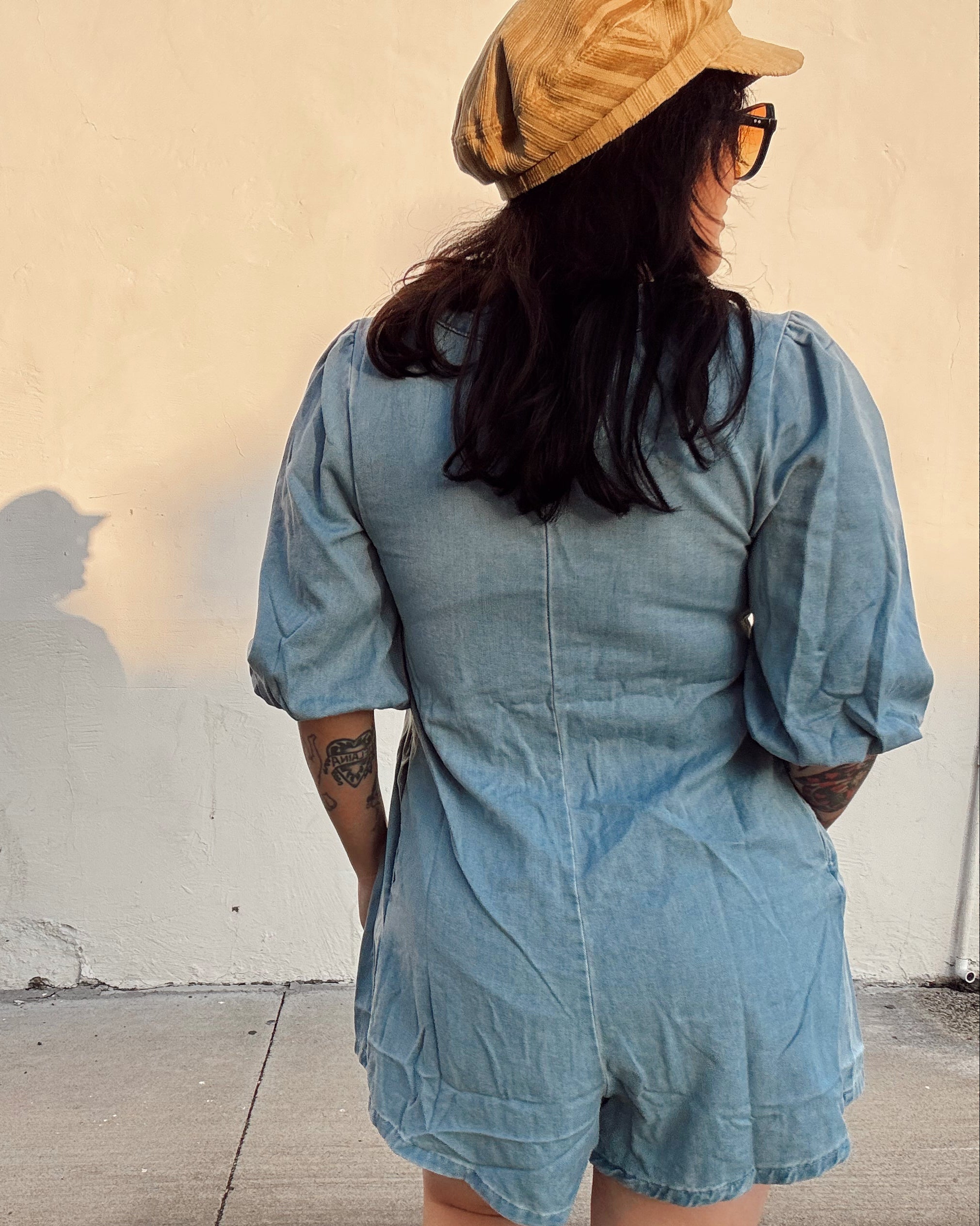 Denim Puff Sleeve Romper