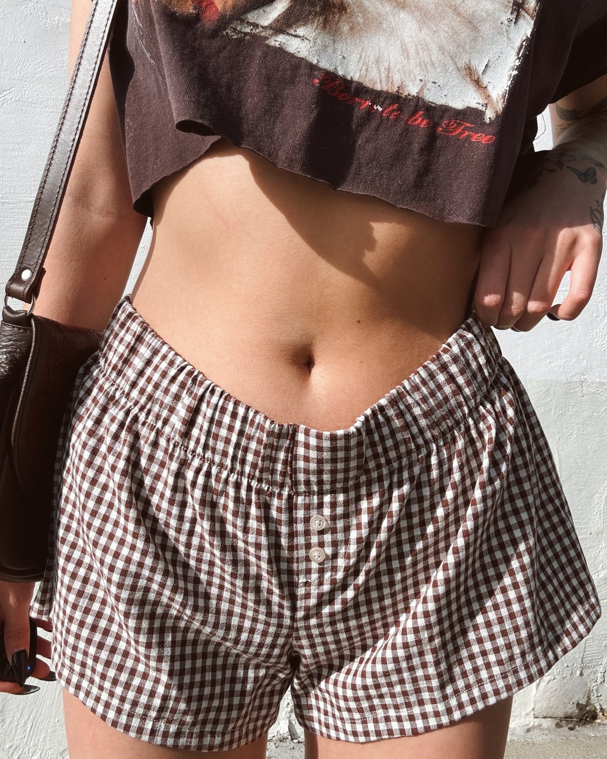 Gingham Boxer Shorts - Mocha