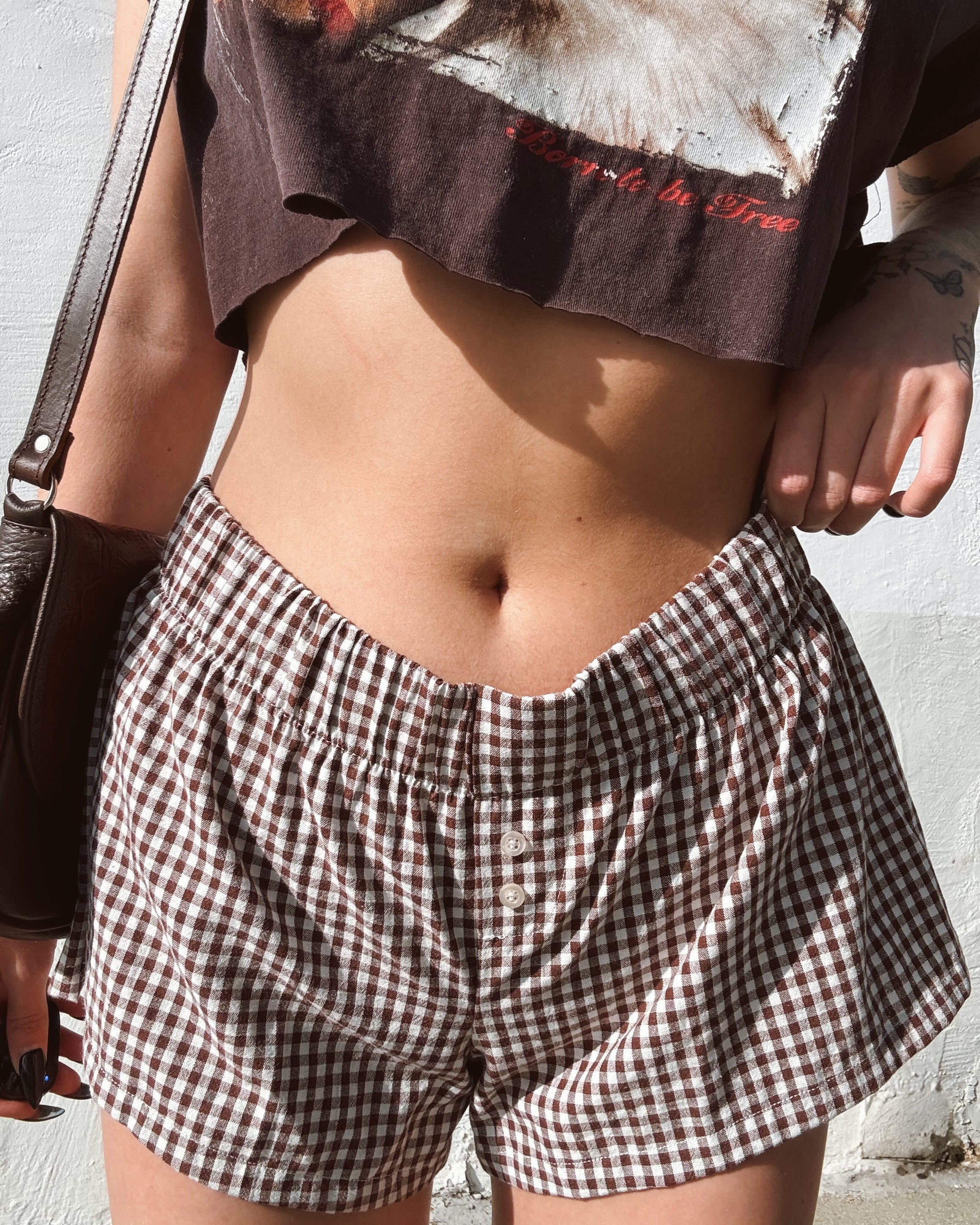 Gingham Boxer Shorts - Mocha