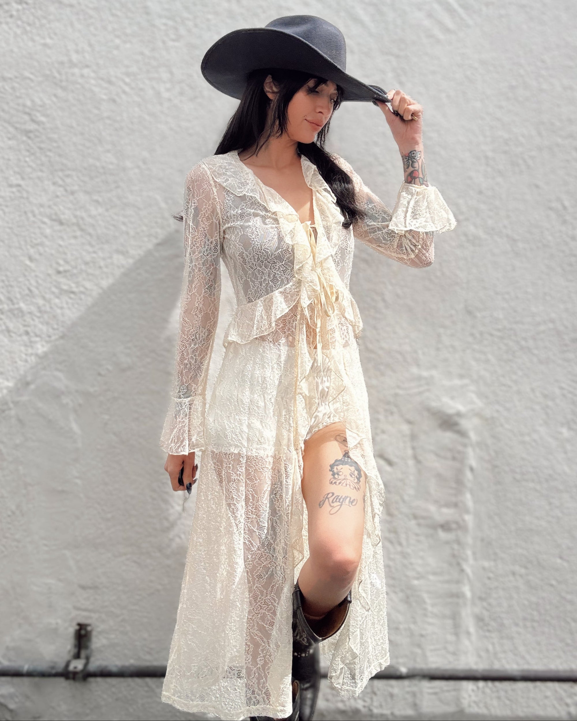 Lace Ruffle Maxi Top - Cream