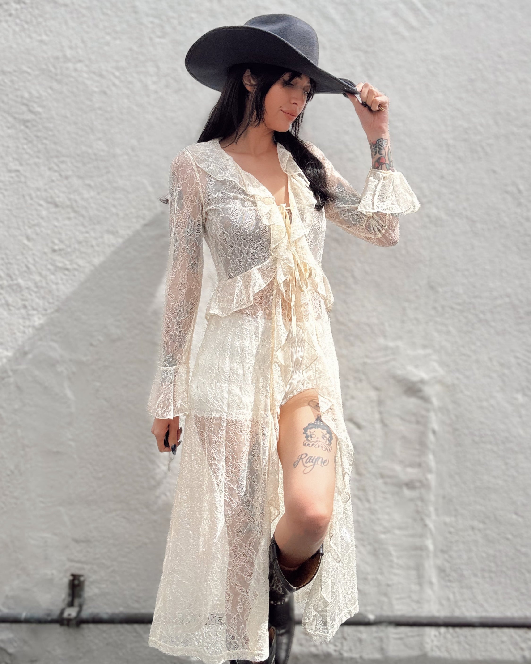 Lace Ruffle Maxi Top - Cream