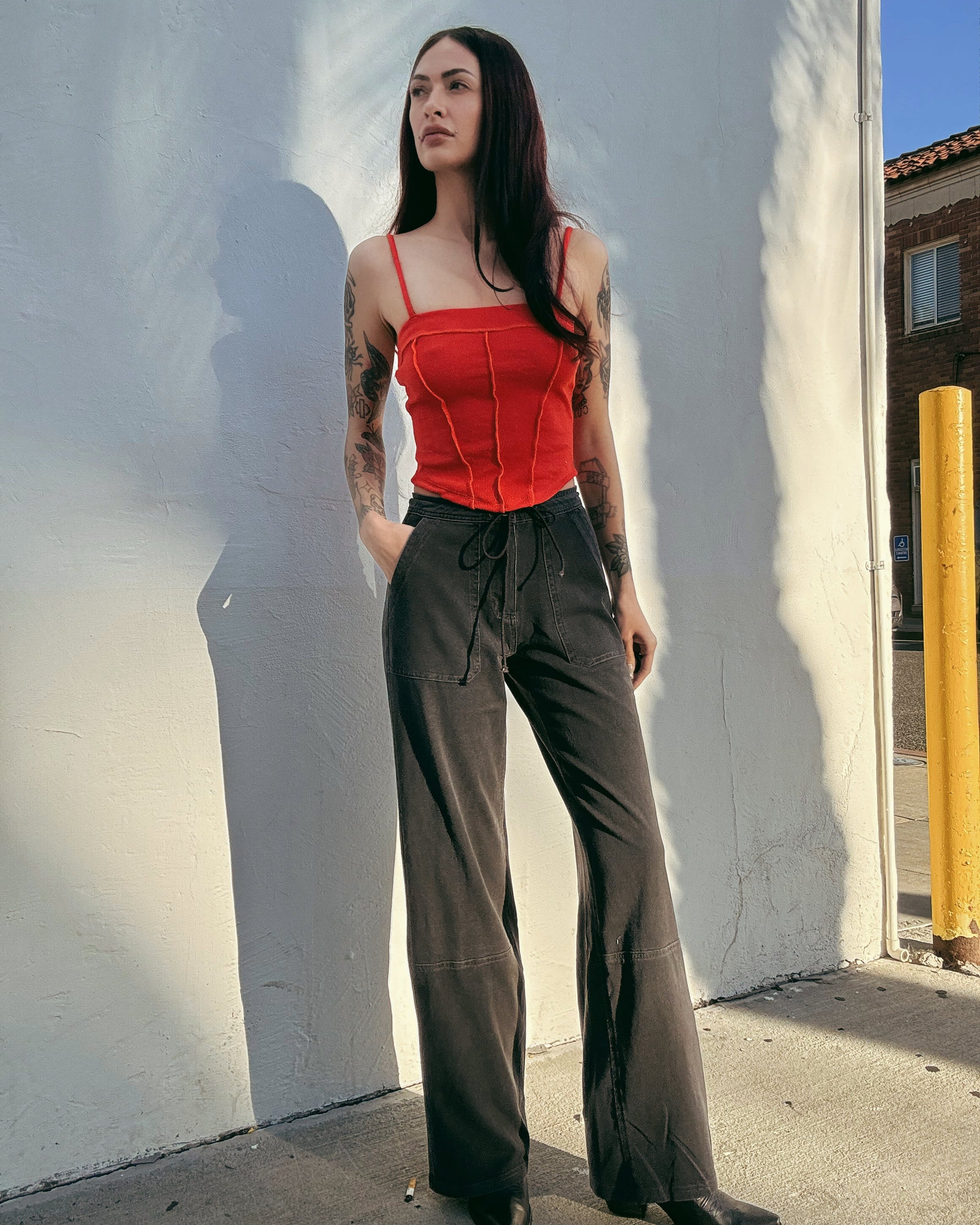 Washed Denim Pants - Black