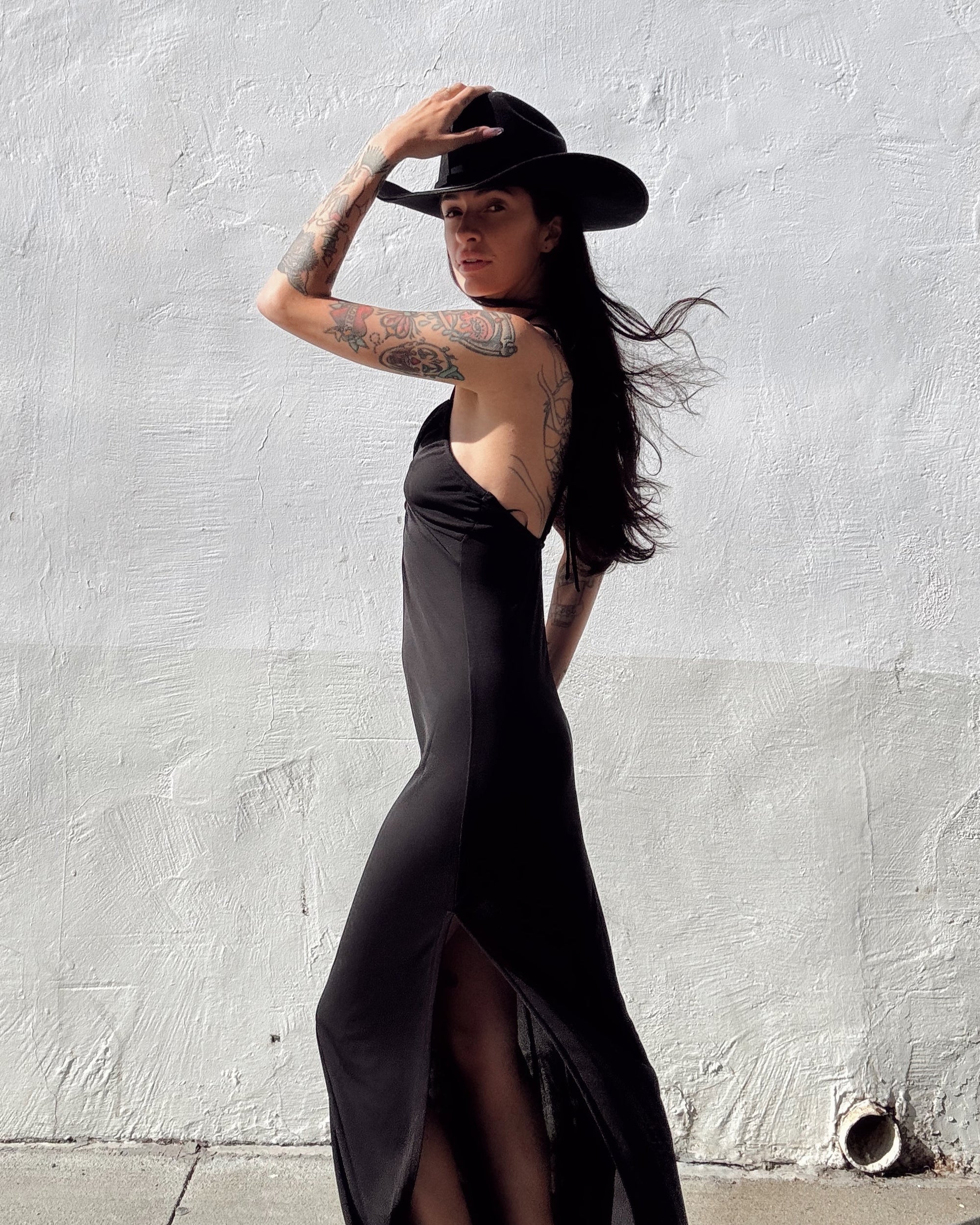 O Ring Maxi Dress - Black - Burnout