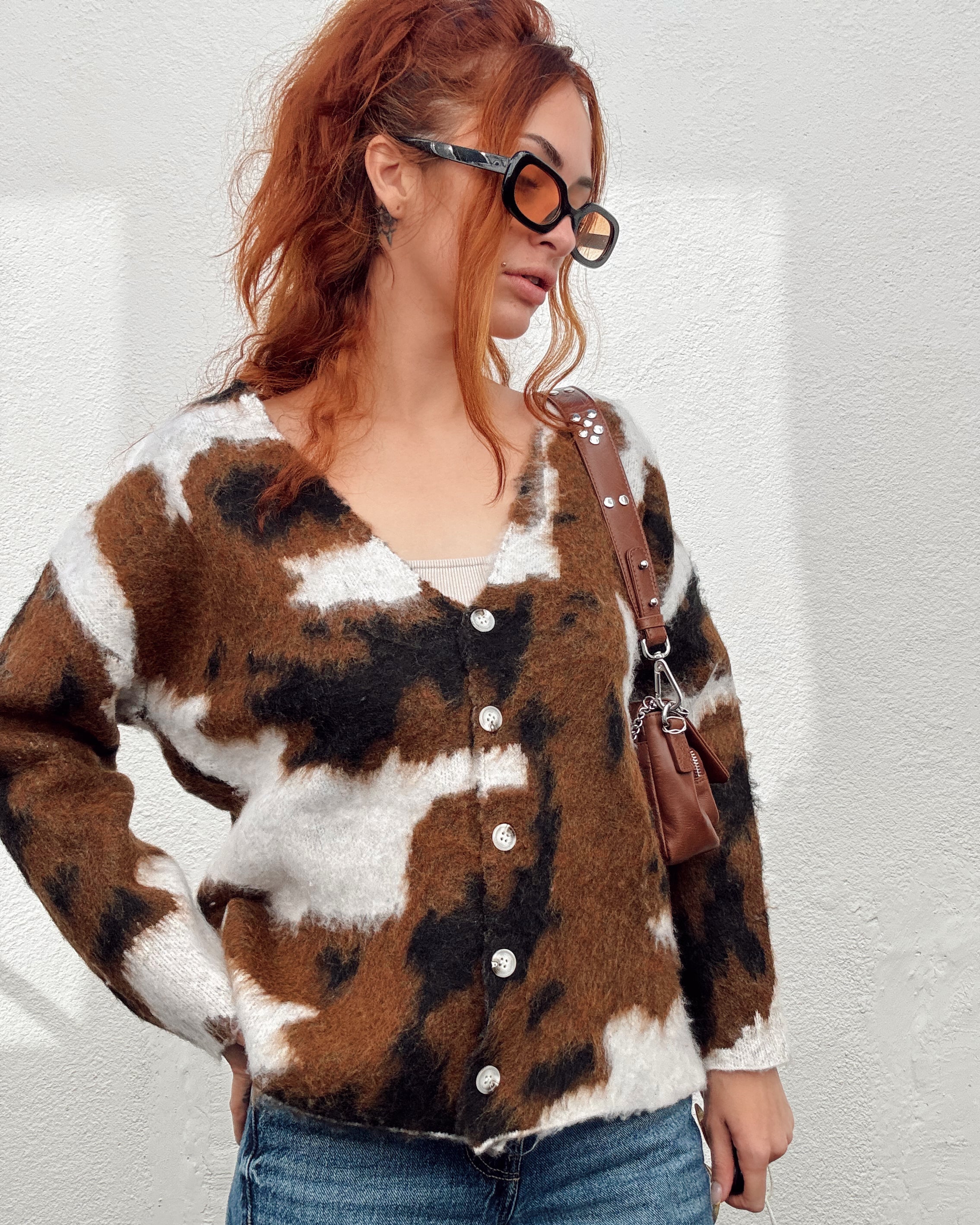 Cowhide Print Cardigan