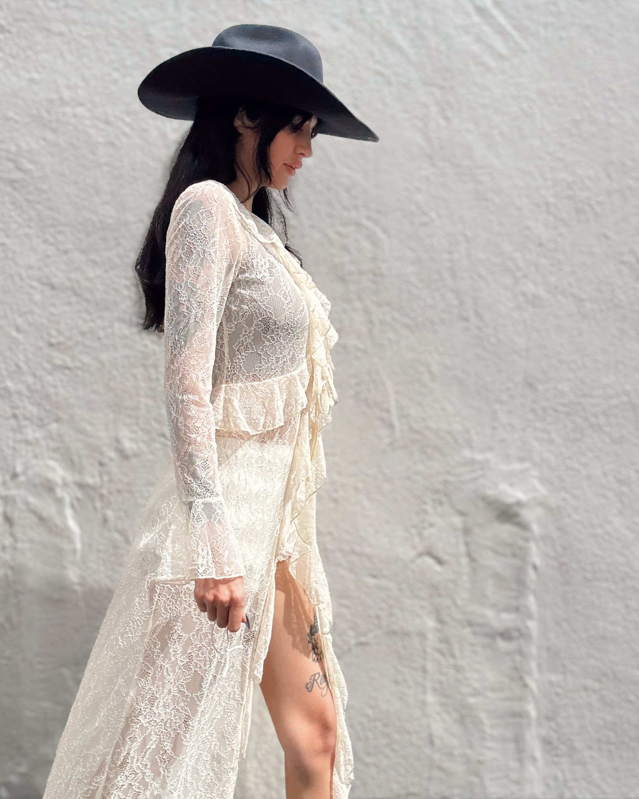 Lace Ruffle Maxi Top - Cream