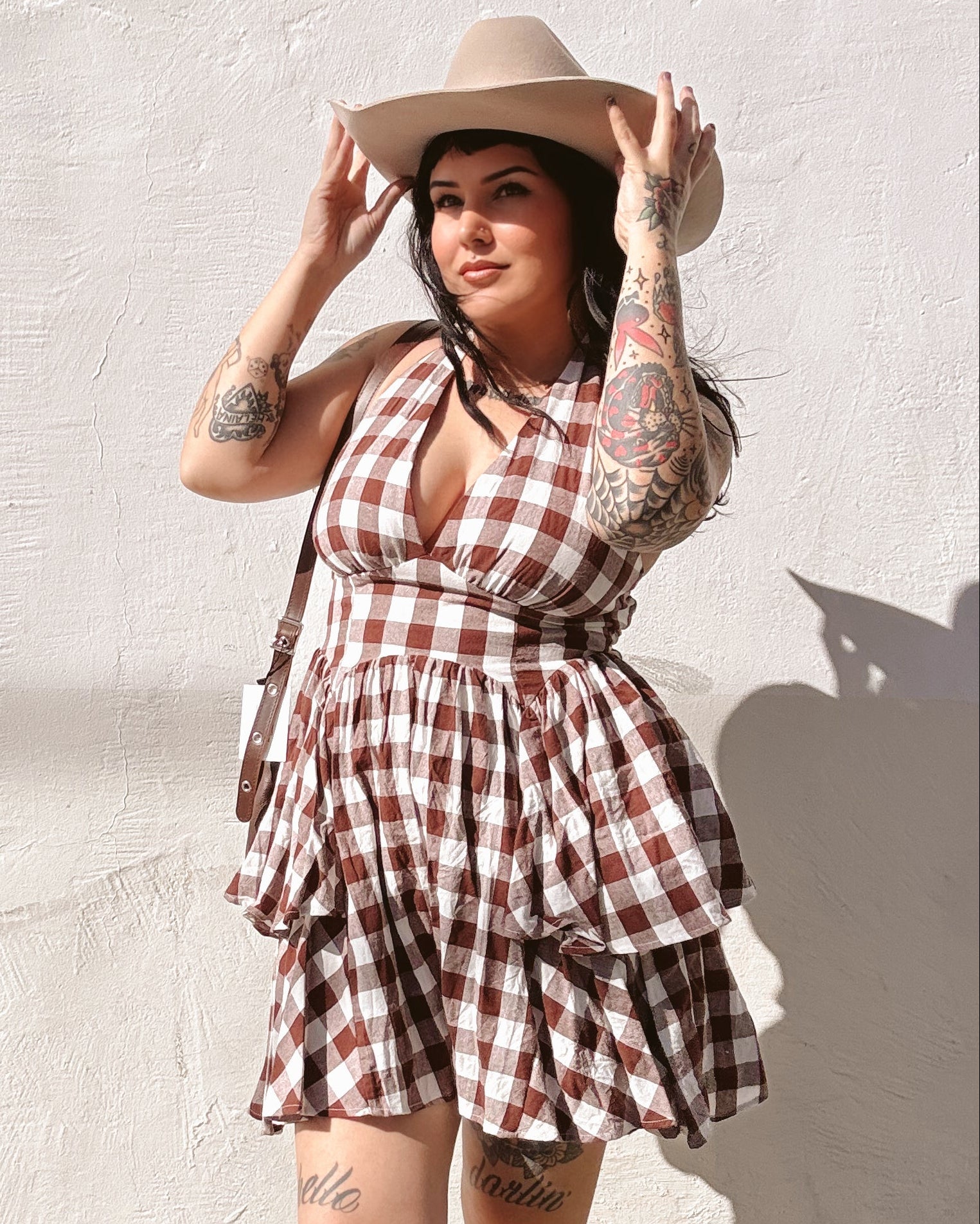 Plaid Ruffle Peplum Halter Romper