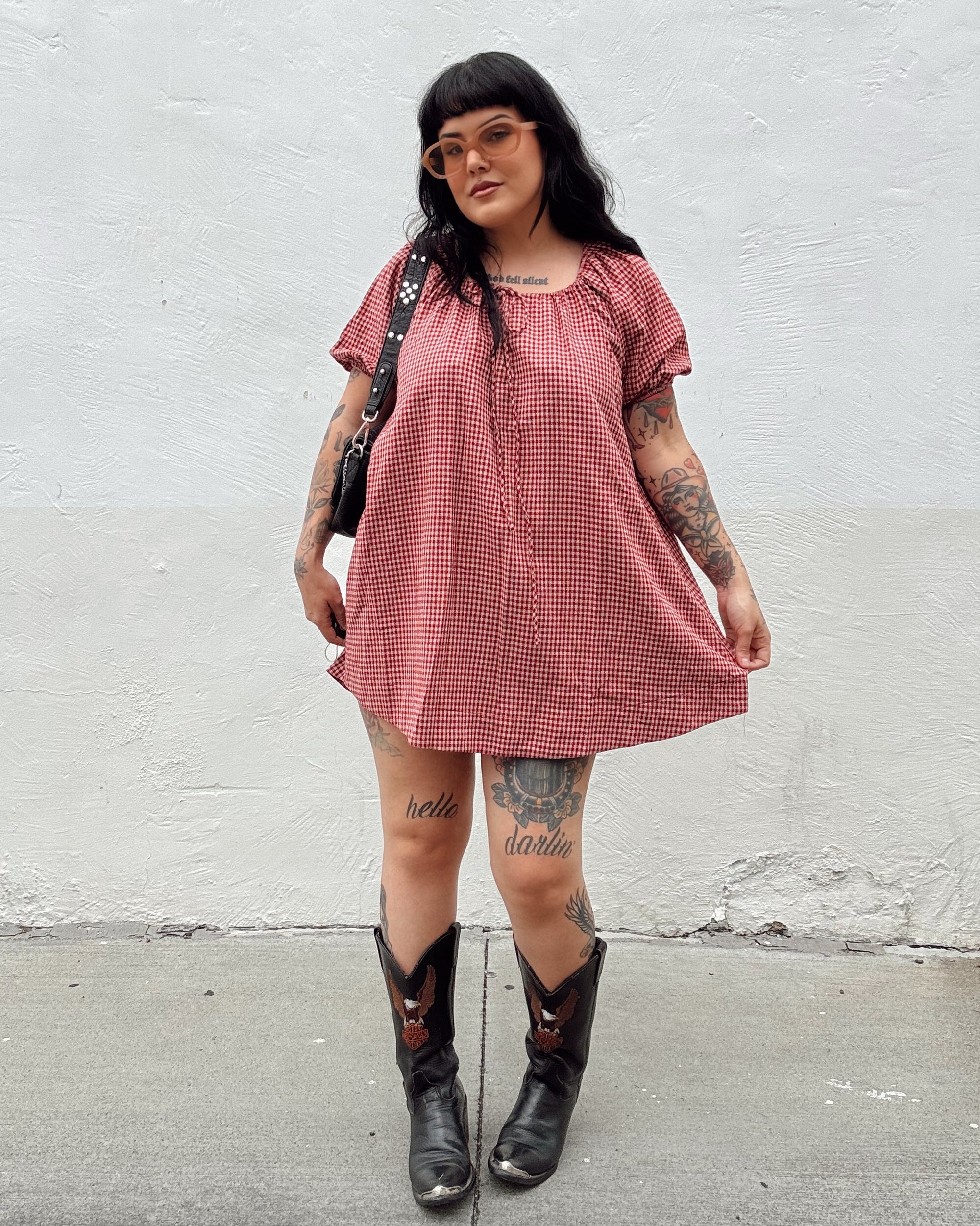 Gingham Puff Sleeve Mini Dress