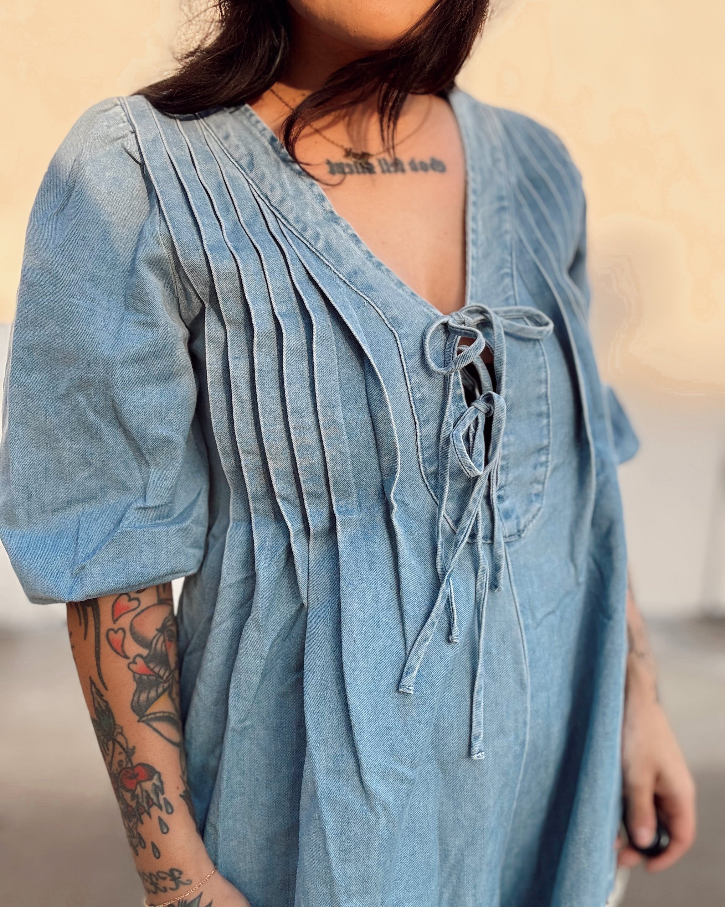 Denim Puff Sleeve Romper