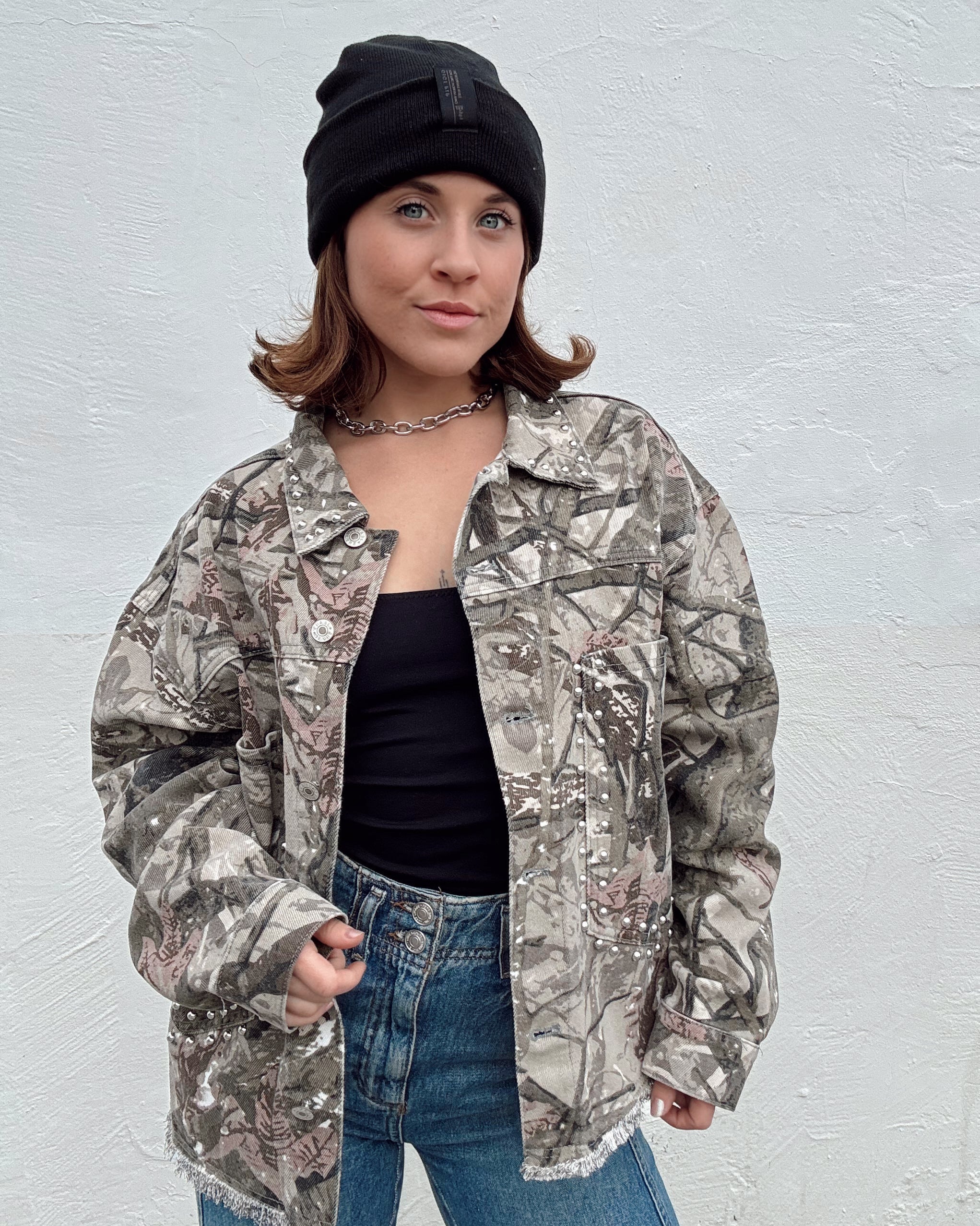 Tree Camo Studded Denim Jacket